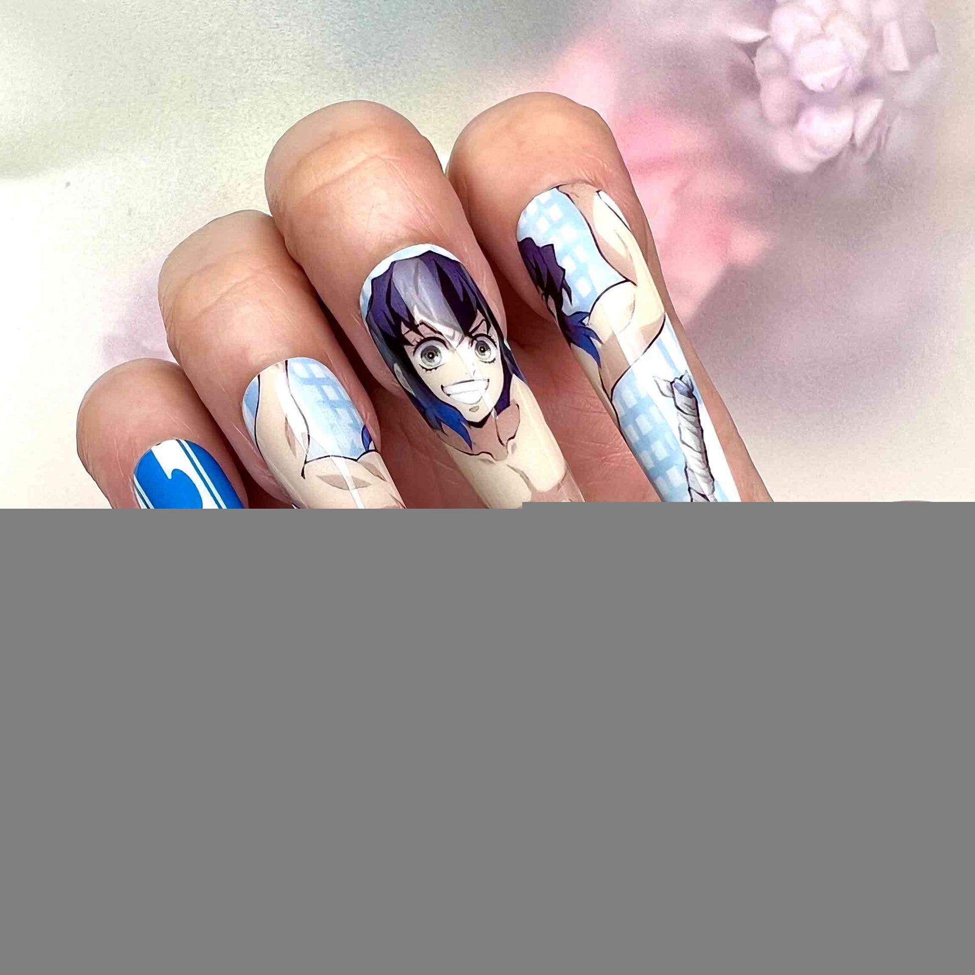 Inosuke Hashibira Nails – Demon Slayer KNY Press-On Set, Beast Breathing &amp; Boar Mask Anime Design | Dragonnail