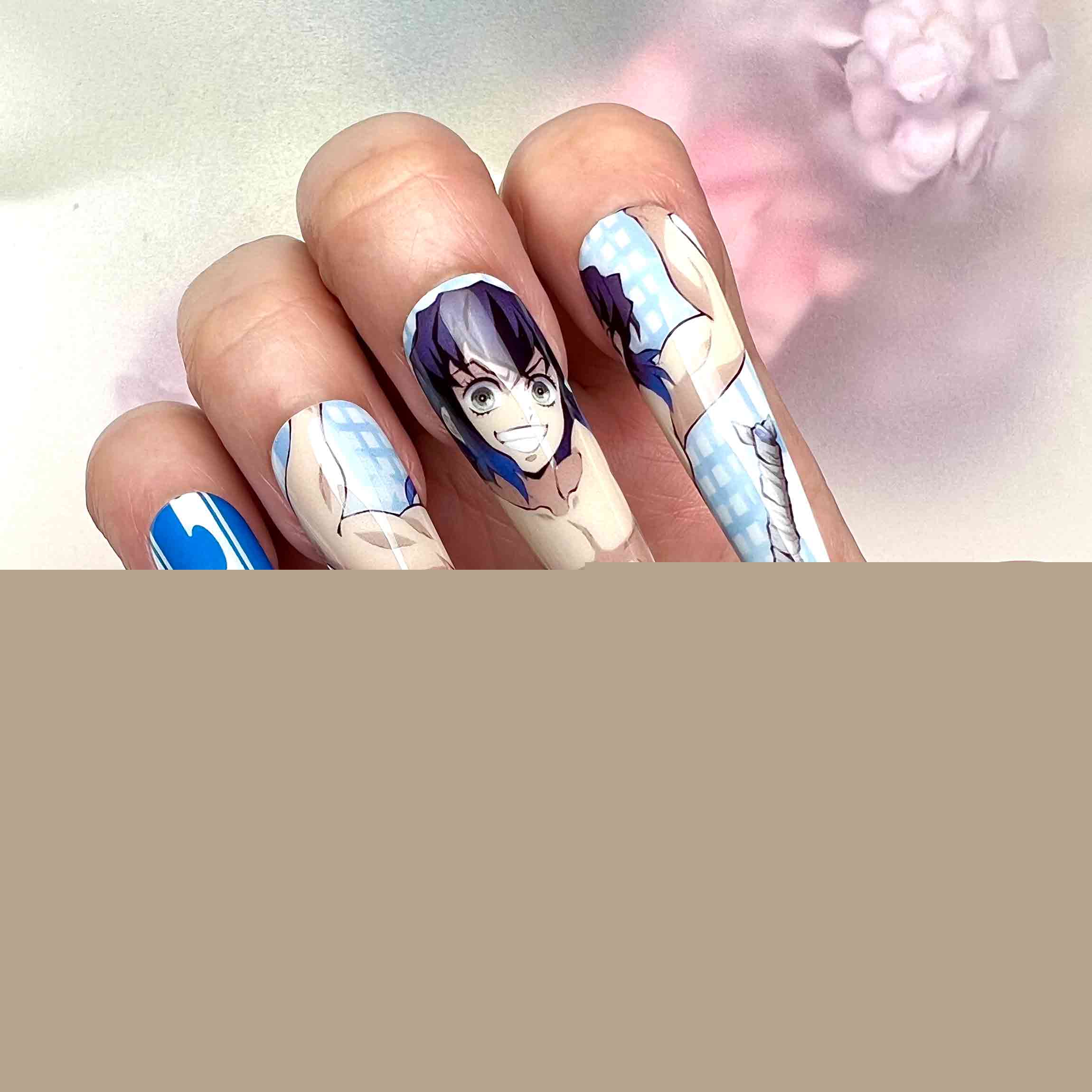 Inosuke Hashibira Nails – Demon Slayer KNY Press-On Set, Beast Breathing &amp; Boar Mask Anime Design | Dragonnail