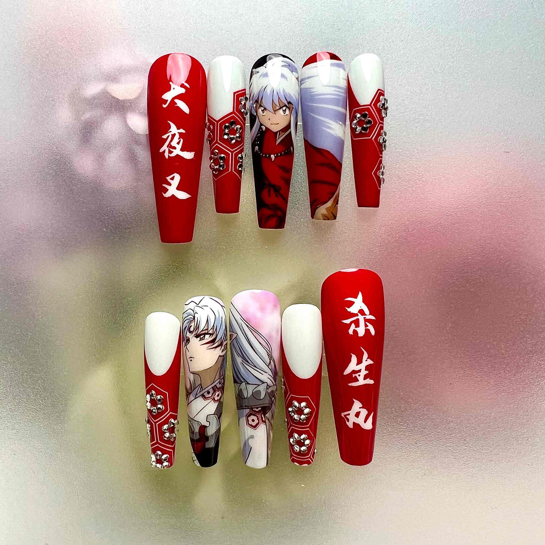 Inuyasha &amp; Sesshomaru Nails – Inuyasha Press-On Nail Set, Scarlet Demon Brothers Edition | Dragonnail