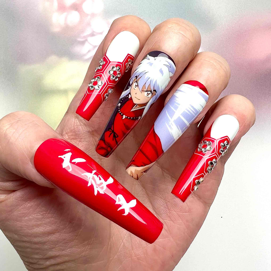 Inuyasha &amp; Sesshomaru Nails – Inuyasha Press-On Nail Set, Scarlet Demon Brothers Edition | Dragonnail