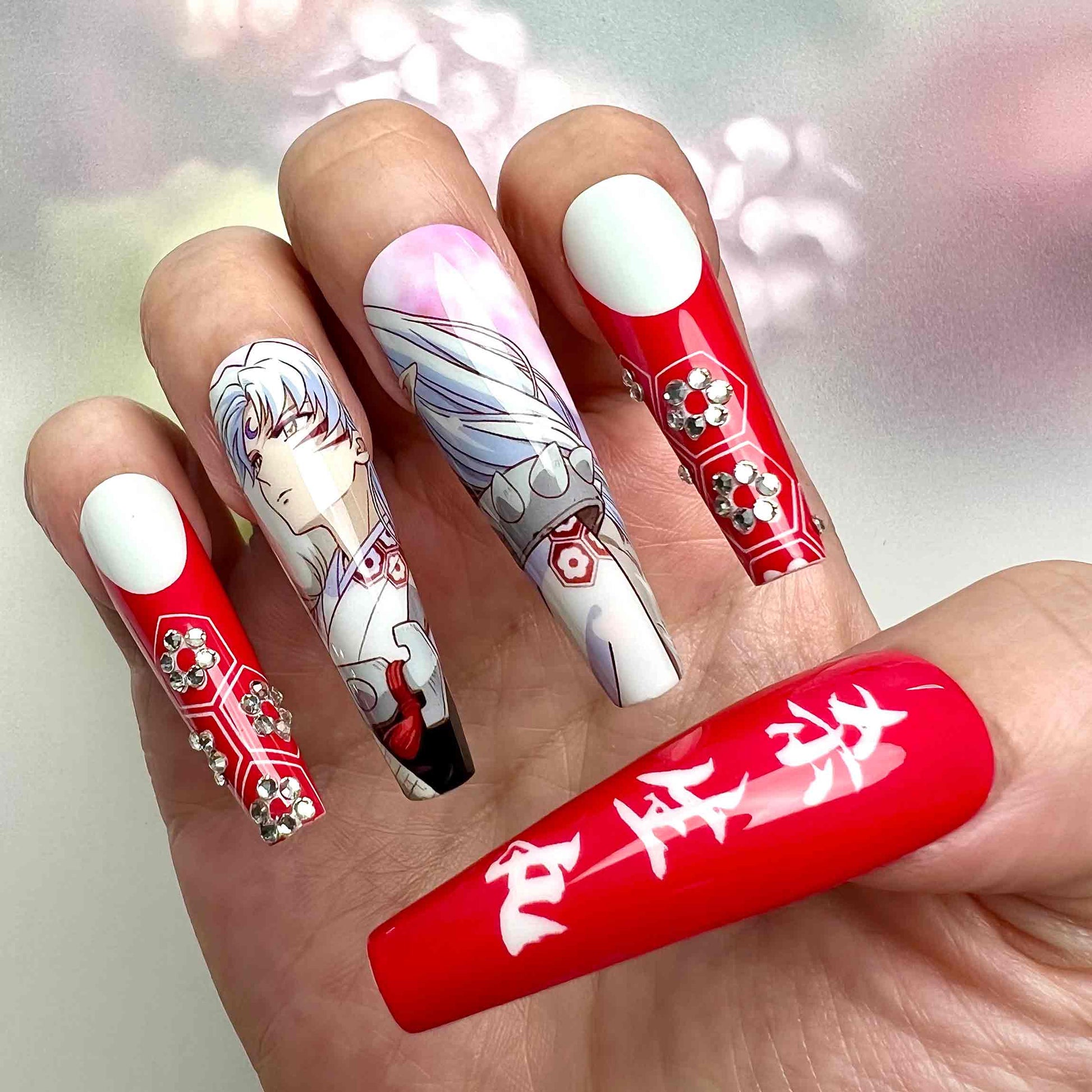 Inuyasha &amp; Sesshomaru Nails – Inuyasha Press-On Nail Set, Scarlet Demon Brothers Edition | Dragonnail