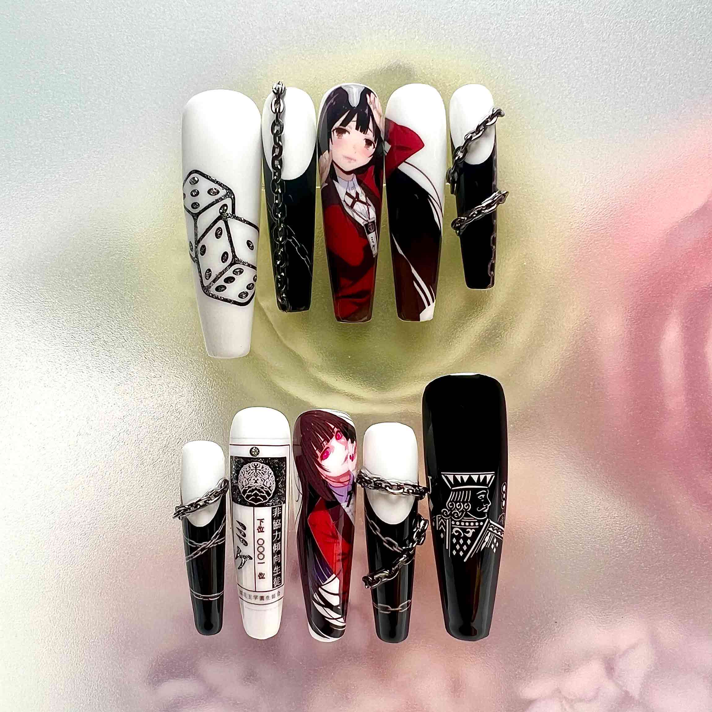 Yumeko Jabami Nails – Kakegurui Press-On Nail Set, Gambling Queen Chain Edition | Dragonnail