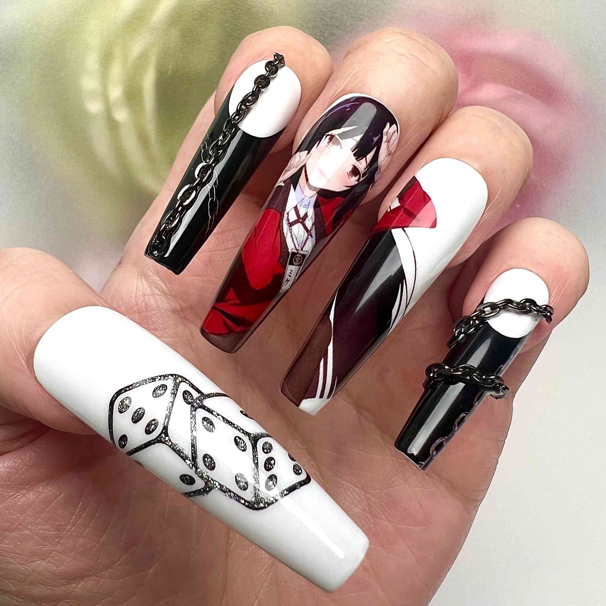 Yumeko Jabami Nails – Kakegurui Press-On Nail Set, Gambling Queen Chain Edition | Dragonnail