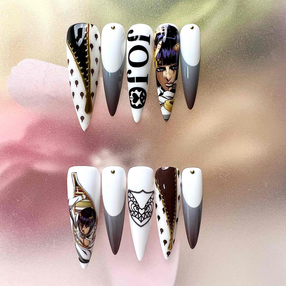 JoJo's Bizarre Adventure Nails – Bruno Bucciarati Press-On Set, Golden Wind Zipper Anime Design | Dragonnail