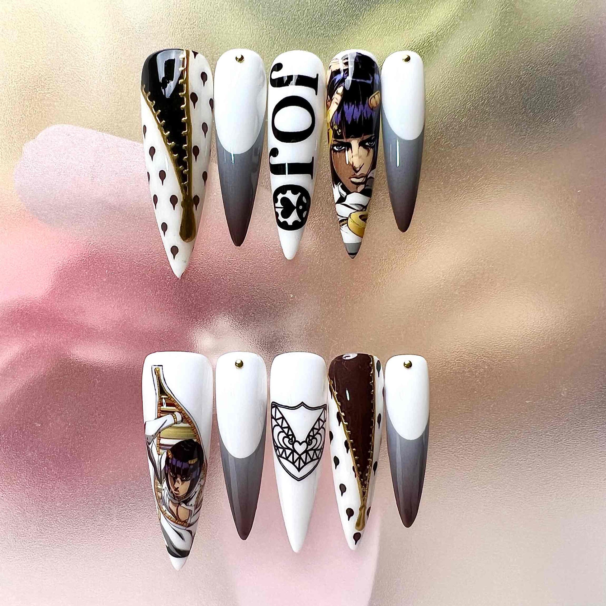 JoJo's Bizarre Adventure Nails – Bruno Bucciarati Press-On Set, Golden Wind Zipper Anime Design | Dragonnail