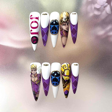 JoJo's Bizarre Adventure Nails – Giorno Giovanna Press-On Set, Golden Wind Gold Experience Purple Design | Dragonnail