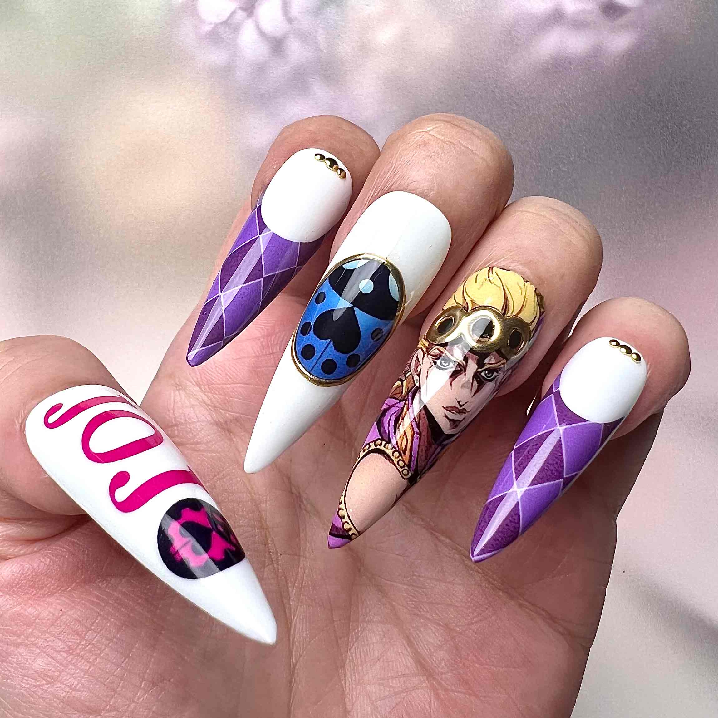 JoJo's Bizarre Adventure Nails – Giorno Giovanna Press-On Set, Golden Wind Gold Experience Purple Design | Dragonnail