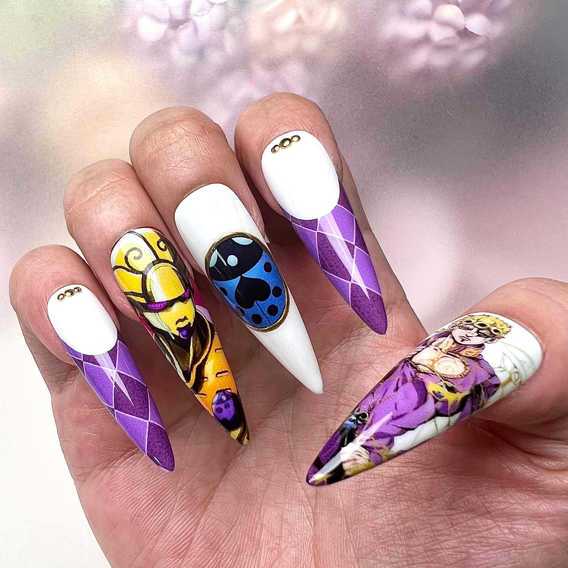 JoJo's Bizarre Adventure Nails – Giorno Giovanna Press-On Set, Golden Wind Gold Experience Purple Design | Dragonnail