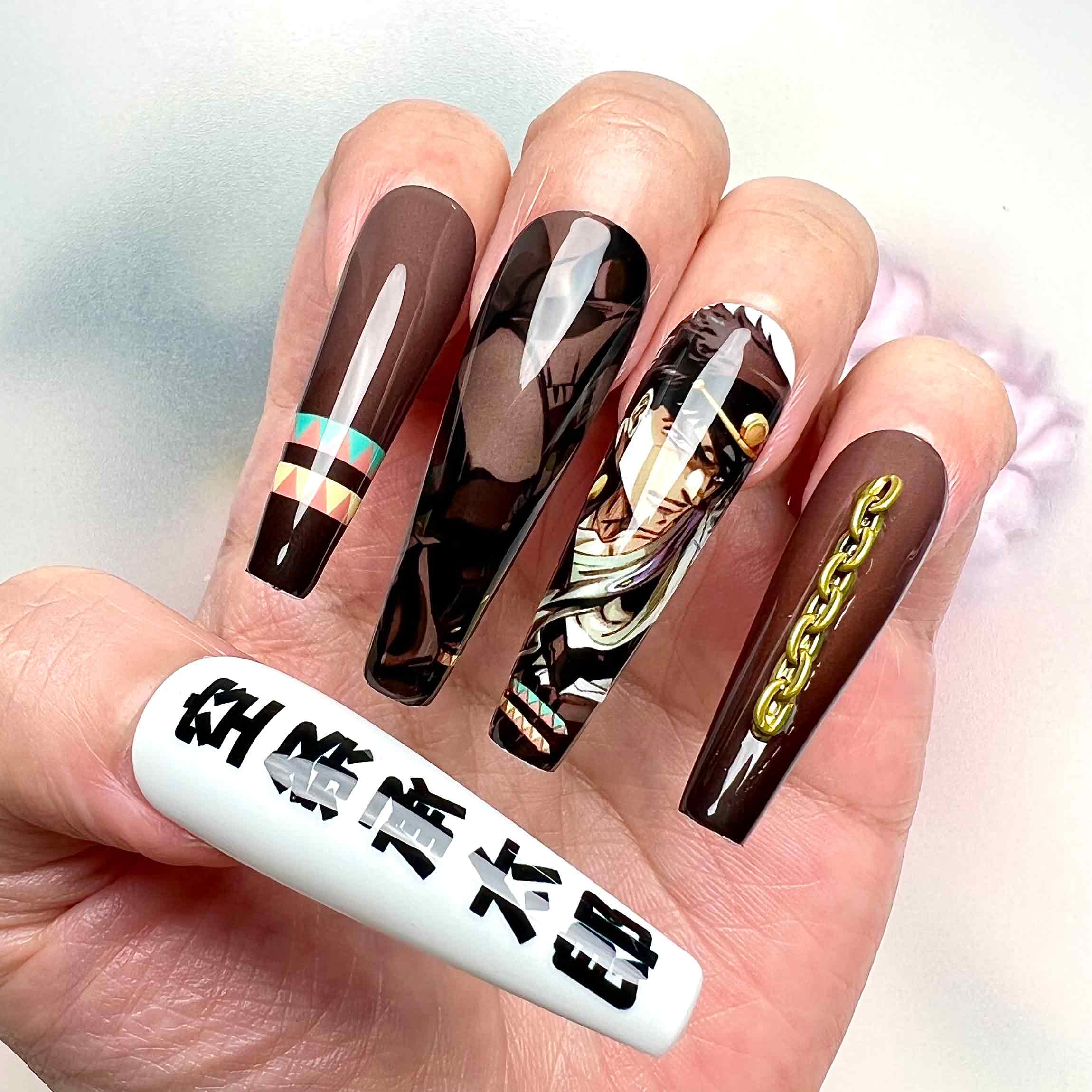 Jotaro Kujo Nails – JoJo’s Bizarre Adventure Press-On Nail Set, Star Platinum Edition | Dragonnail