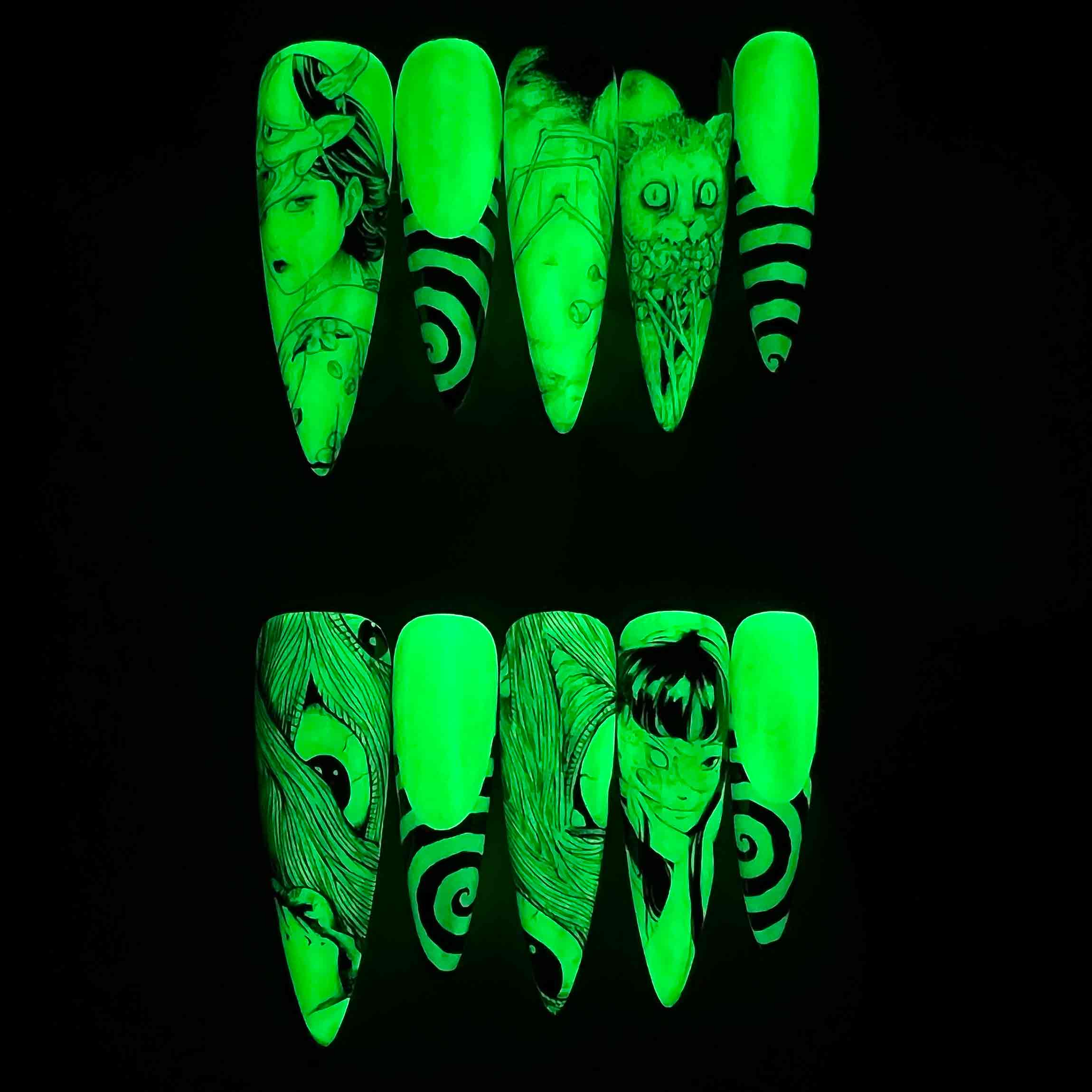 Junji Ito Glow-in-the-Dark Nails – Uzumaki Horror Manga Press-On Nail Set | Dragonnail