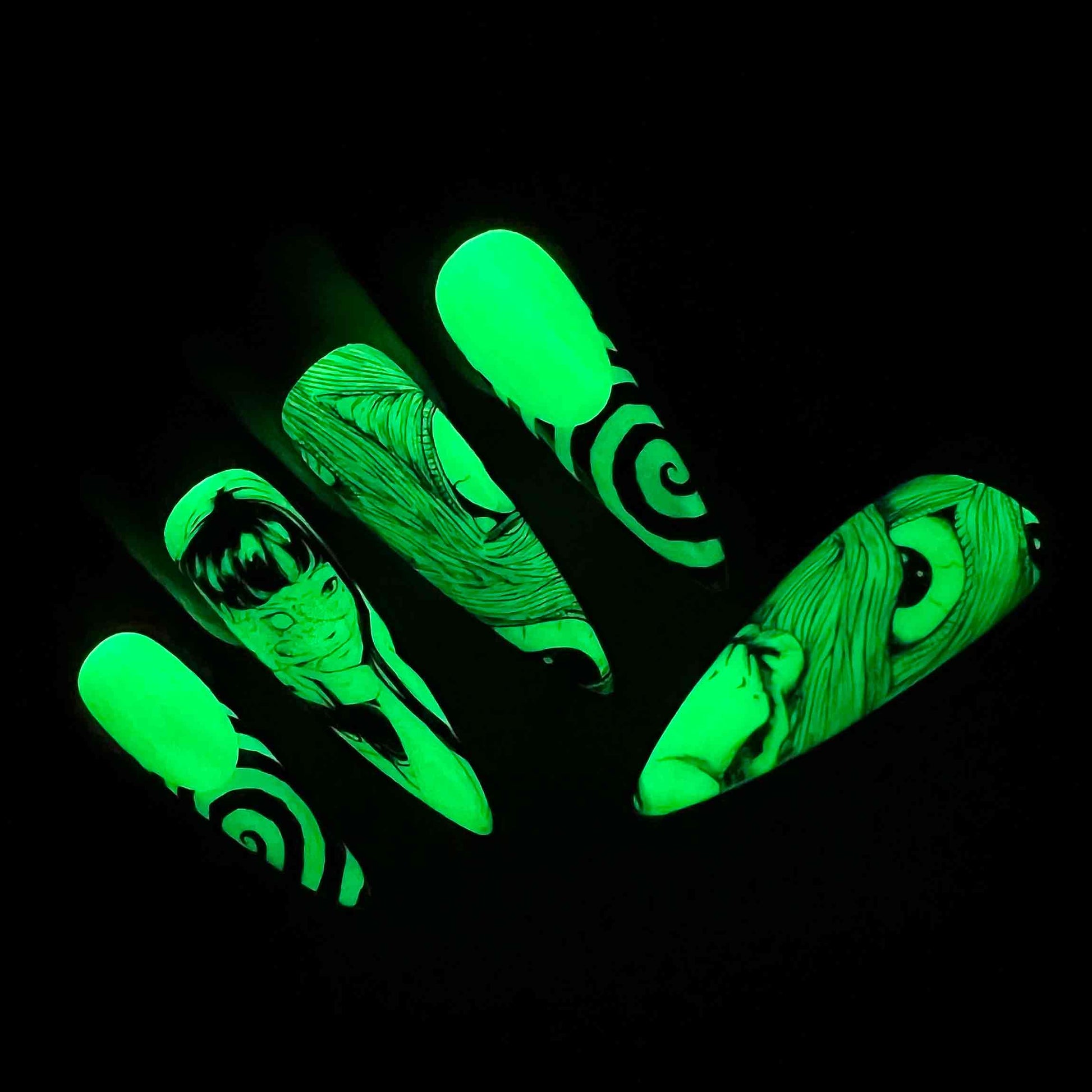 Junji Ito Glow-in-the-Dark Nails – Uzumaki Horror Manga Press-On Nail Set | Dragonnail