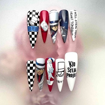 Kaito Kid Nails – Detective Conan Press-On Set, Phantom Thief 1412 Checkerboard Design | Dragonnail