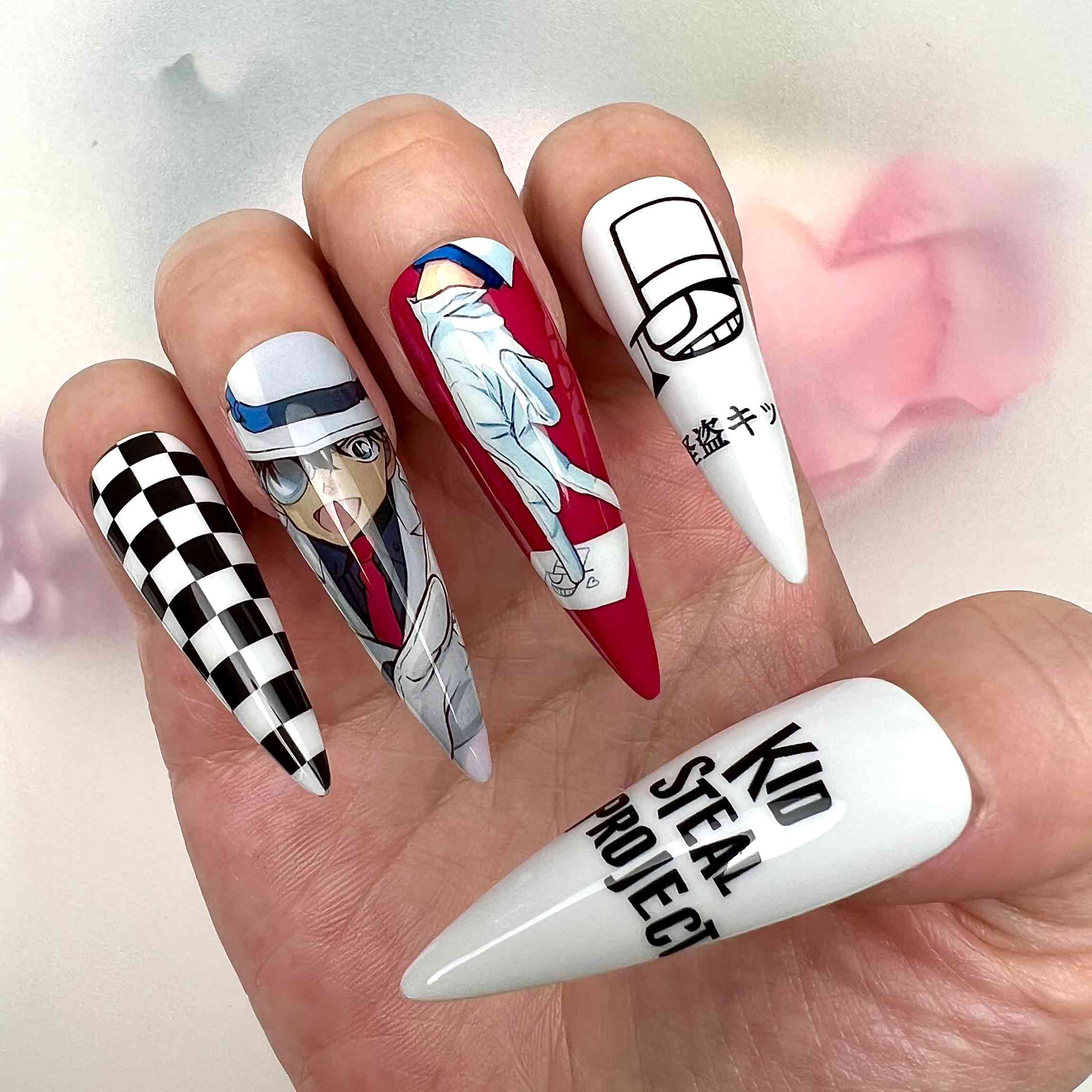 Kaito Kid Nails – Detective Conan Press-On Set, Phantom Thief 1412 Checkerboard Design | Dragonnail