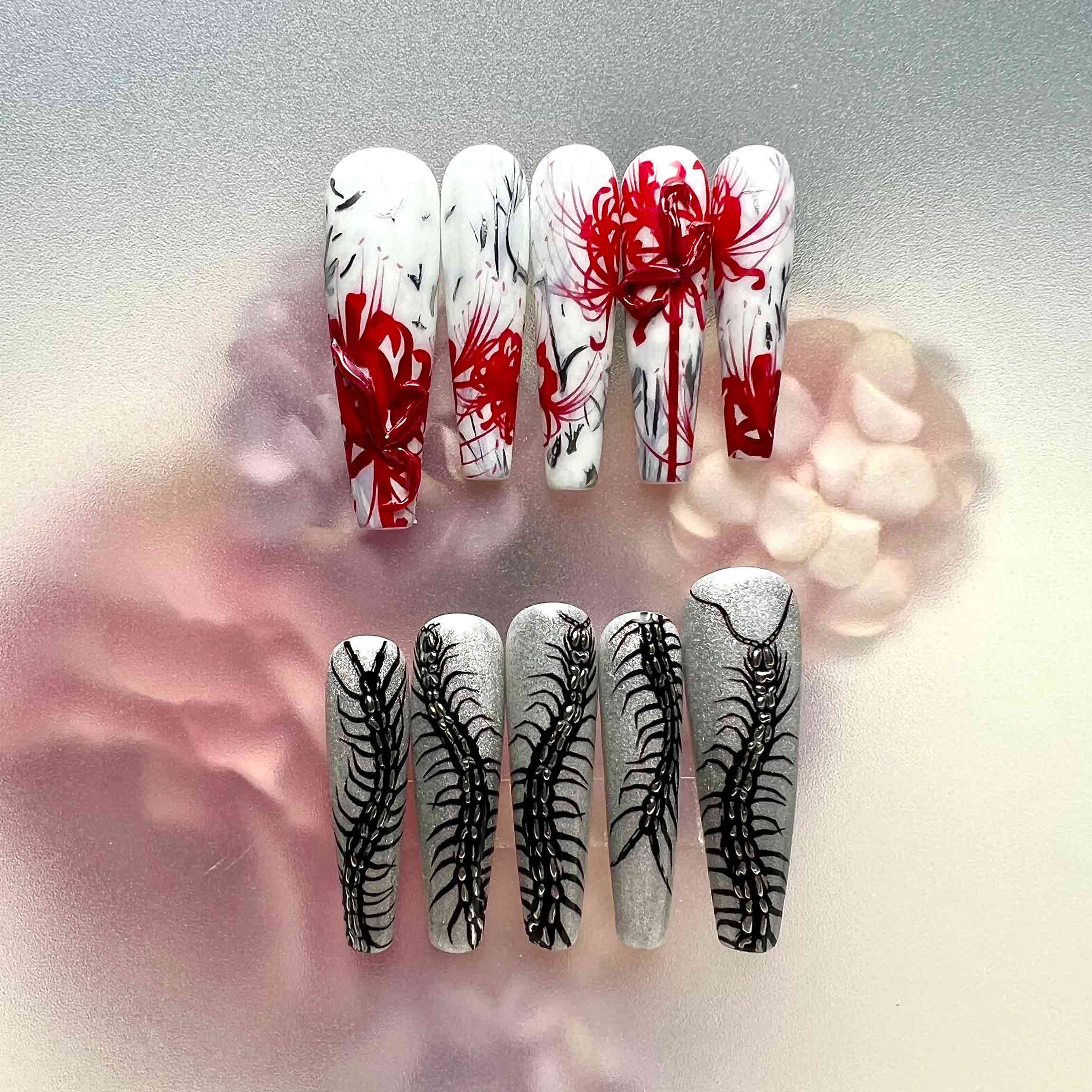 Red Spider Lily Nails – Cursed Bloom Press-On Nail Set, Gothic Horror Edition | Dragonnail