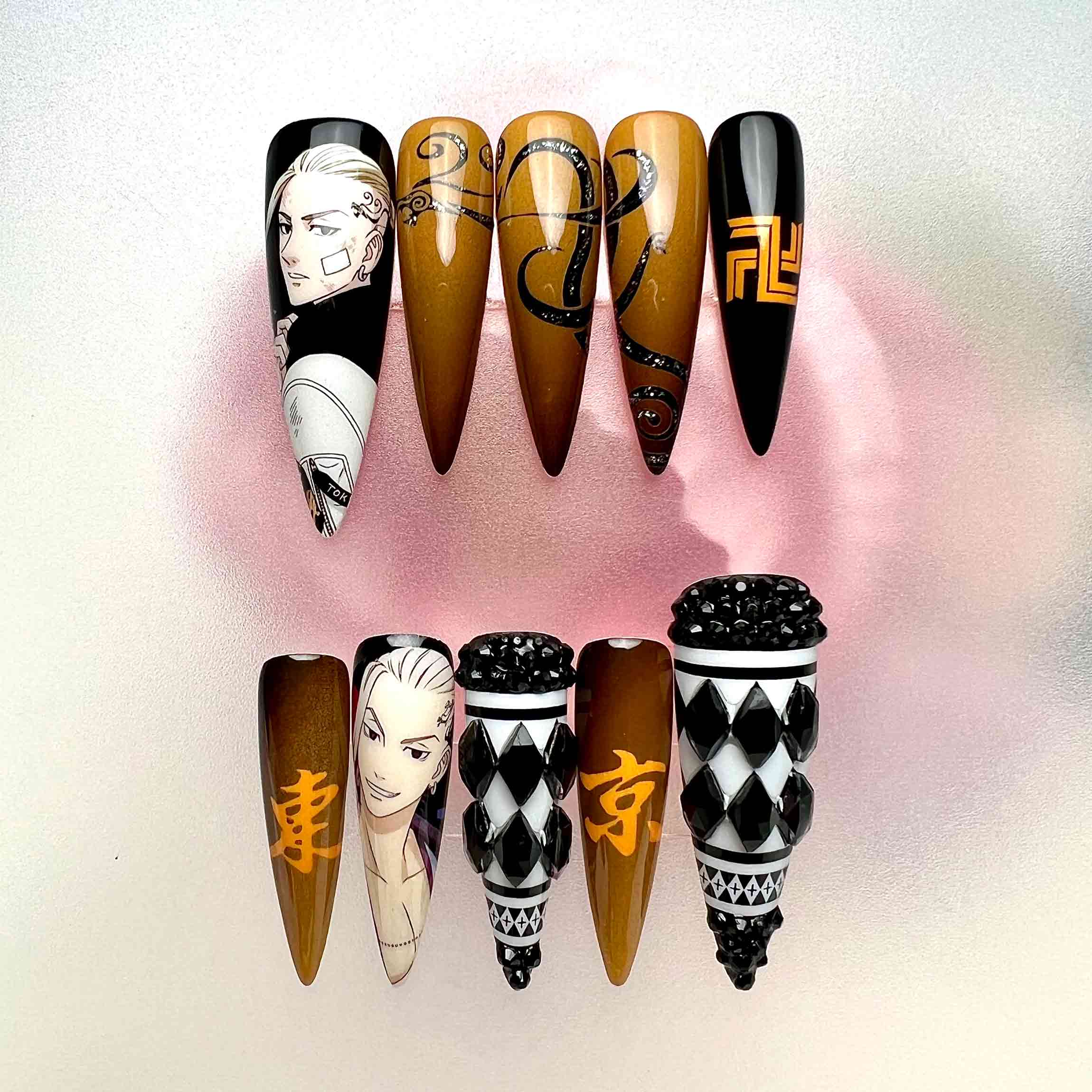 Draken Nails – Tokyo Revengers Press-On Set, 3D Gem &amp; Dragon Tattoo Anime Design | Dragonnail