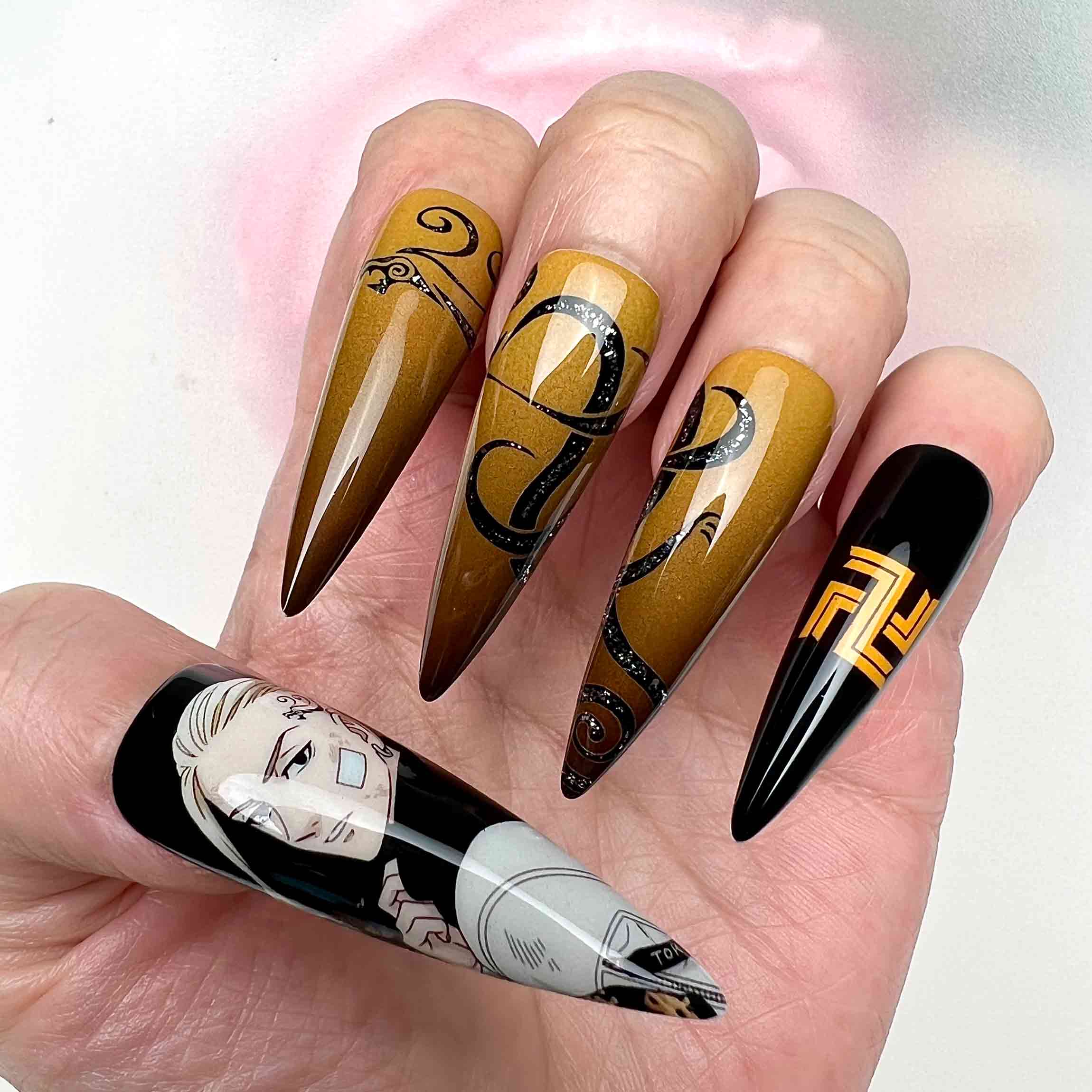 Draken Nails – Tokyo Revengers Press-On Set, 3D Gem &amp; Dragon Tattoo Anime Design | Dragonnail