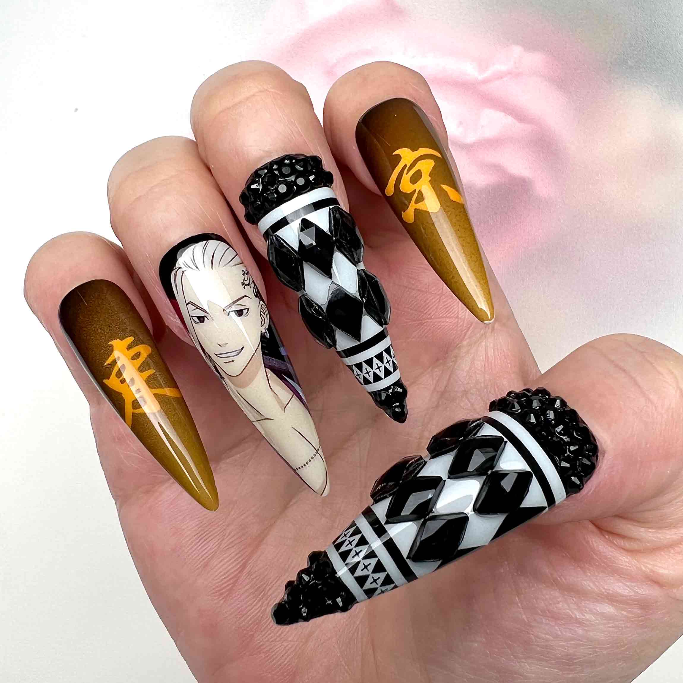 Draken Nails – Tokyo Revengers Press-On Set, 3D Gem &amp; Dragon Tattoo Anime Design | Dragonnail