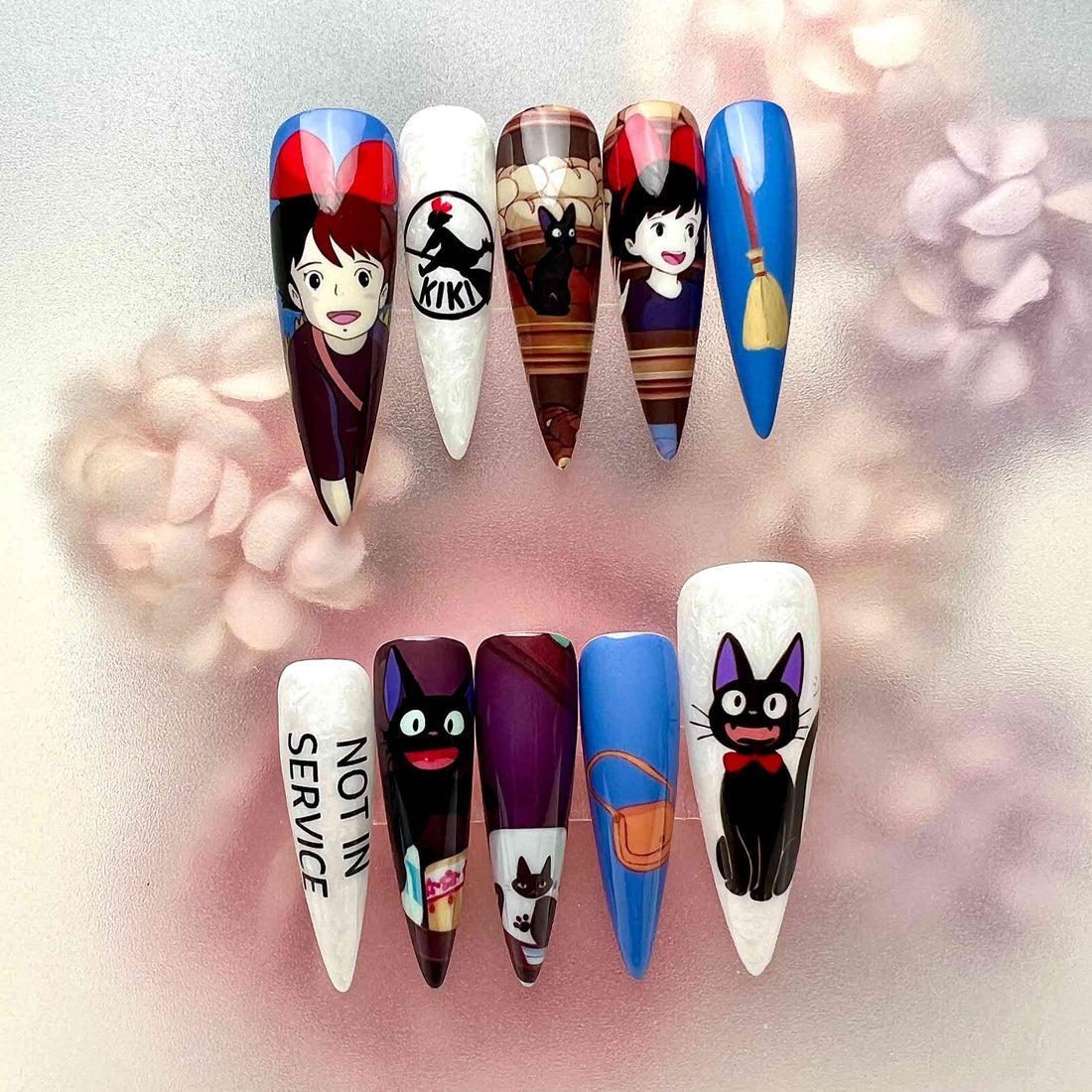 Kiki's Delivery Service Nails – Studio Ghibli Press-On Set, Kiki &amp; Jiji Cat Cute Anime Design | Dragonnail