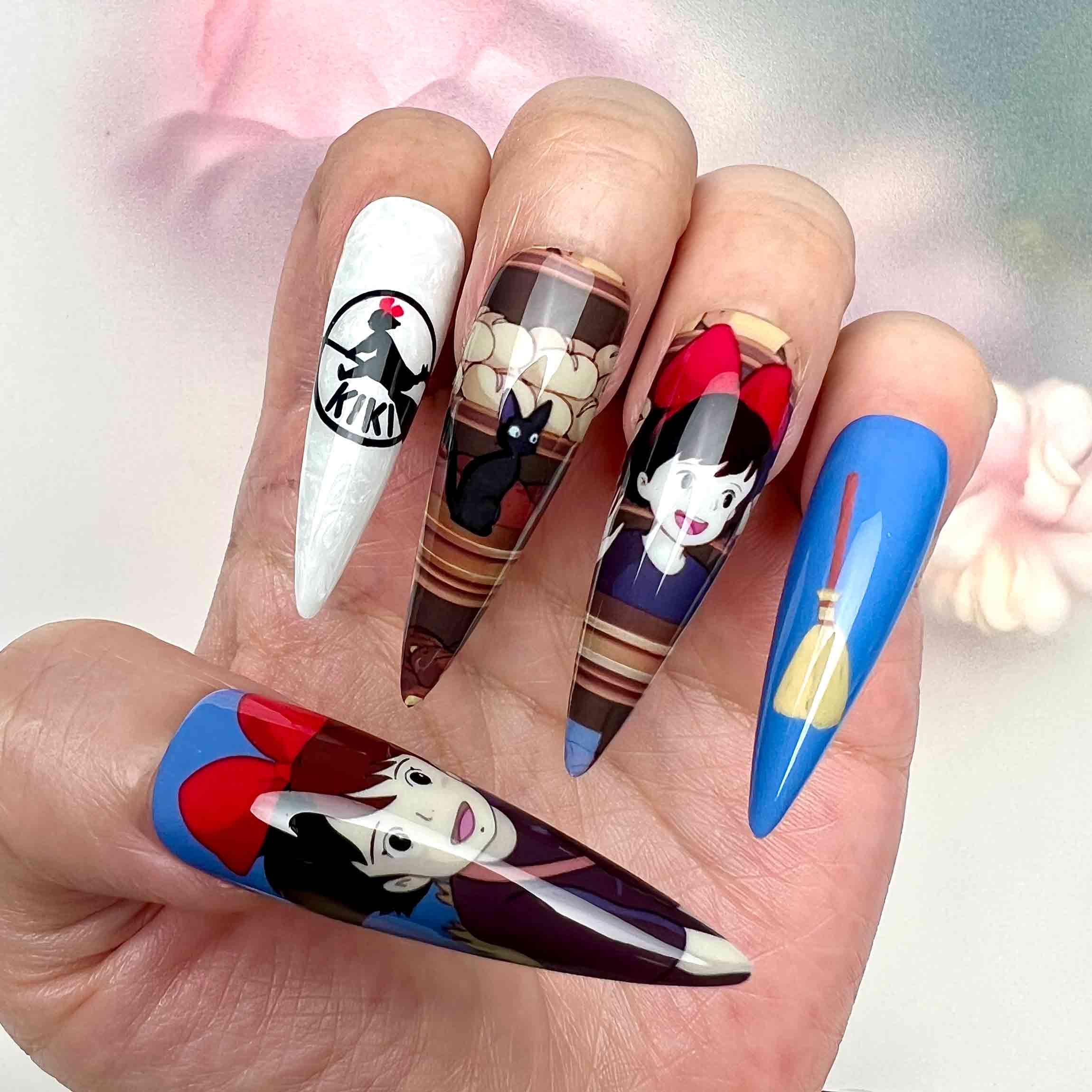 Kiki's Delivery Service Nails – Studio Ghibli Press-On Set, Kiki &amp; Jiji Cat Cute Anime Design | Dragonnail