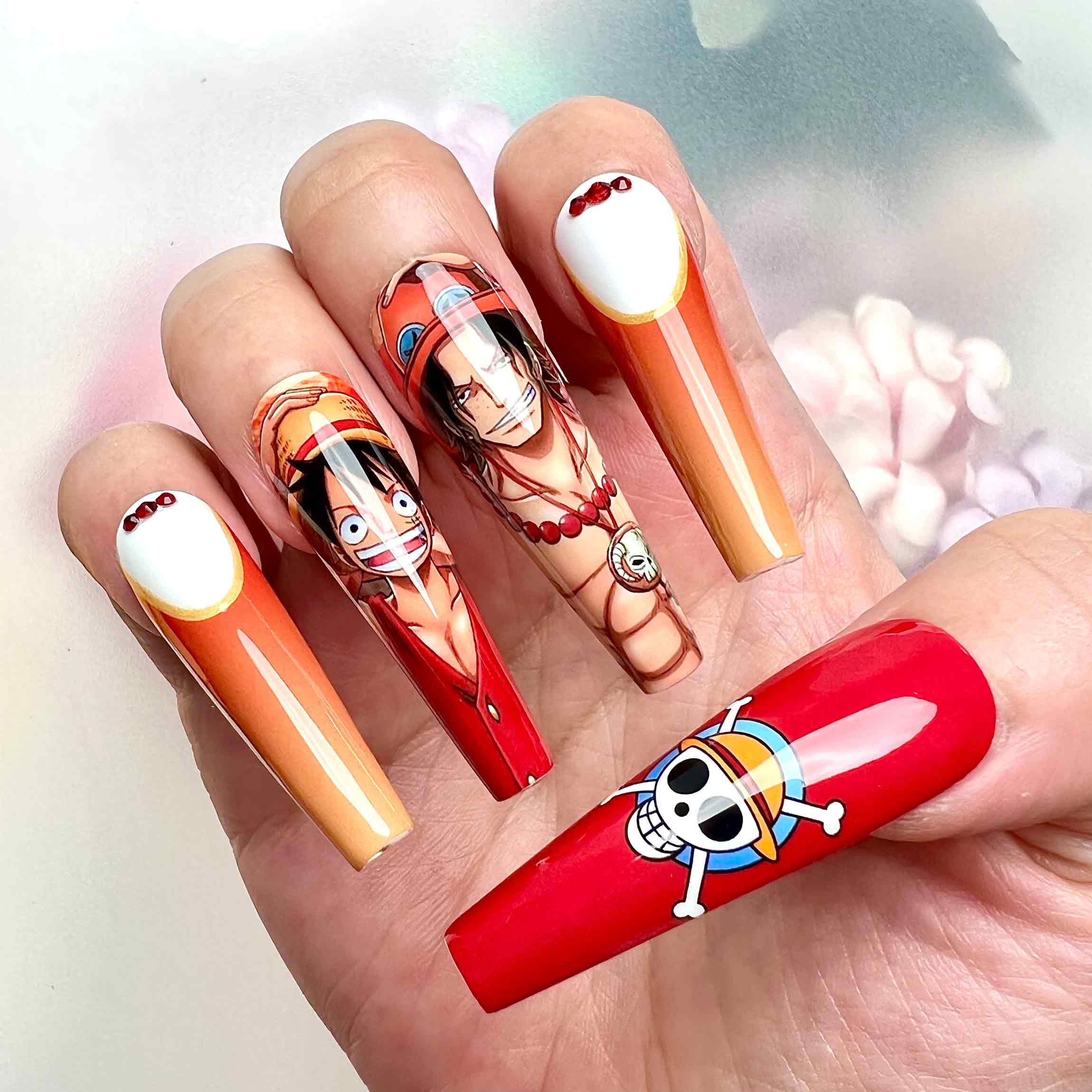 Luffy &amp; Ace Nails – One Piece Press-On Nail Set, Brotherhood Edition | Dragonnail