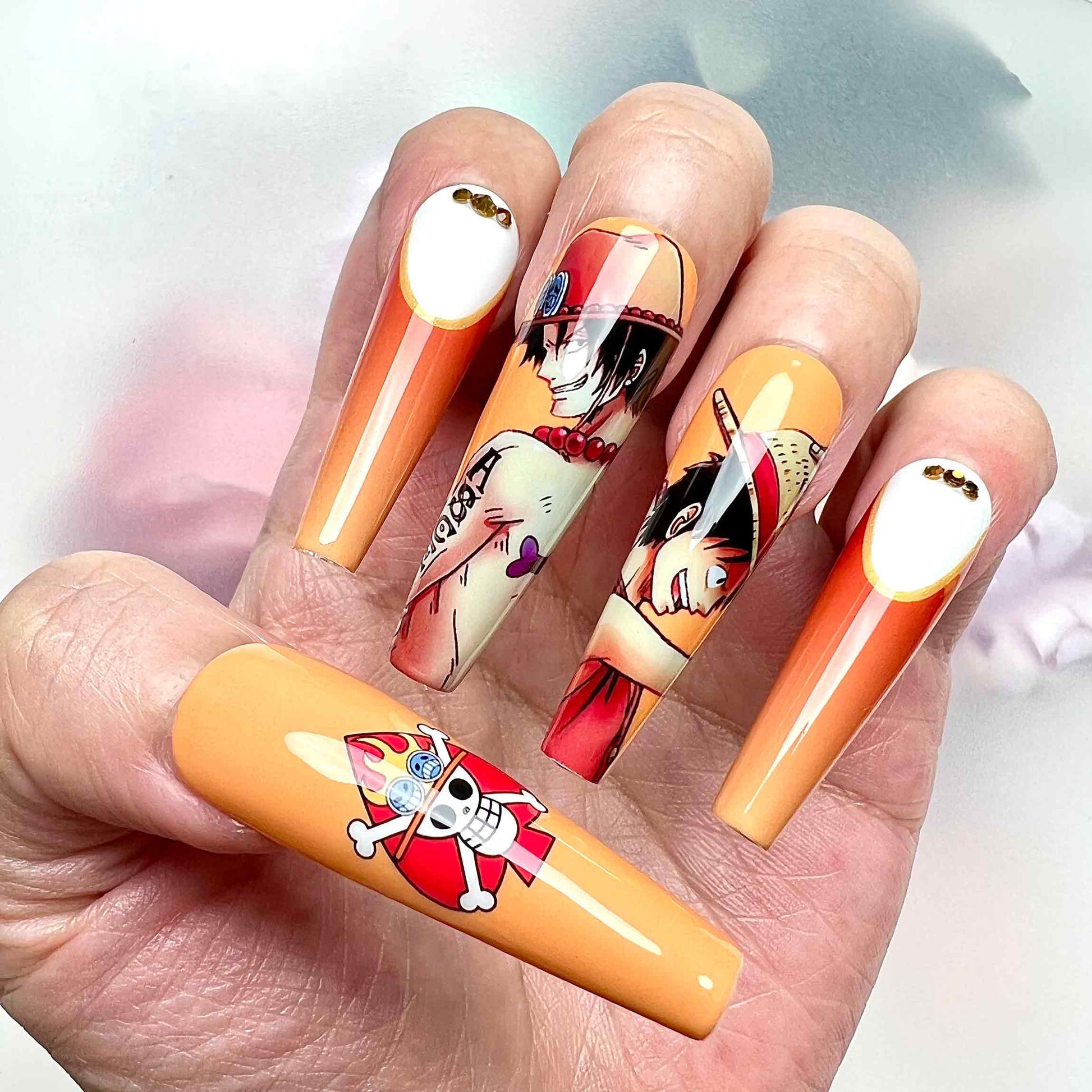 Luffy &amp; Ace Nails – One Piece Press-On Nail Set, Brotherhood Edition | Dragonnail