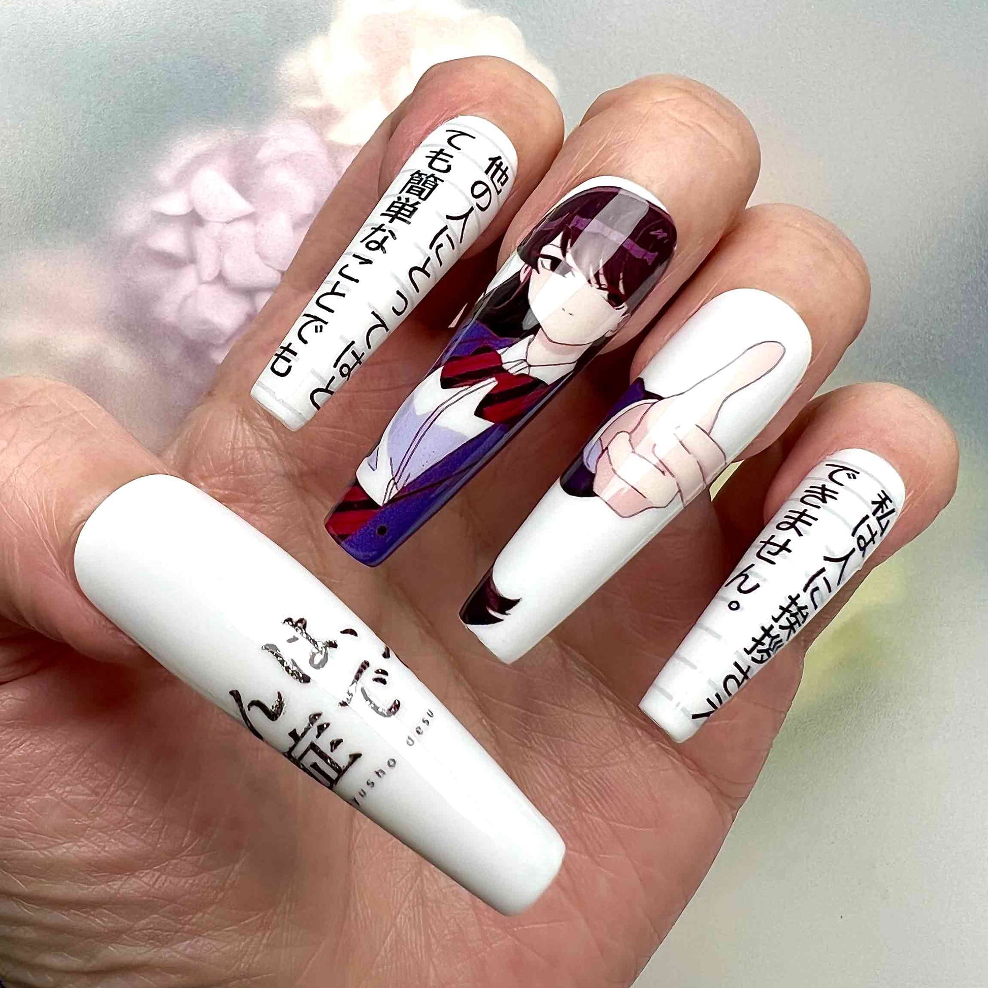 Komi Shouko Nails – Komi Can't Communicate Press-On Set, Cute Kanji &amp; Text Anime Design | Dragonnail