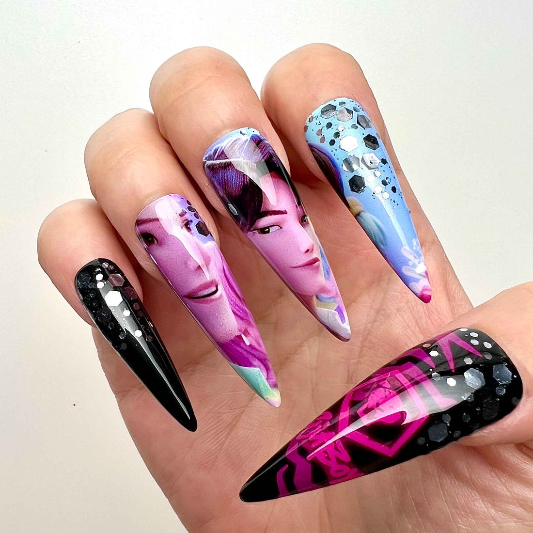 K/DA League of Legends Nails – Popstar Akali &amp; Evelynn Press-On Nail Set | Dragonnail