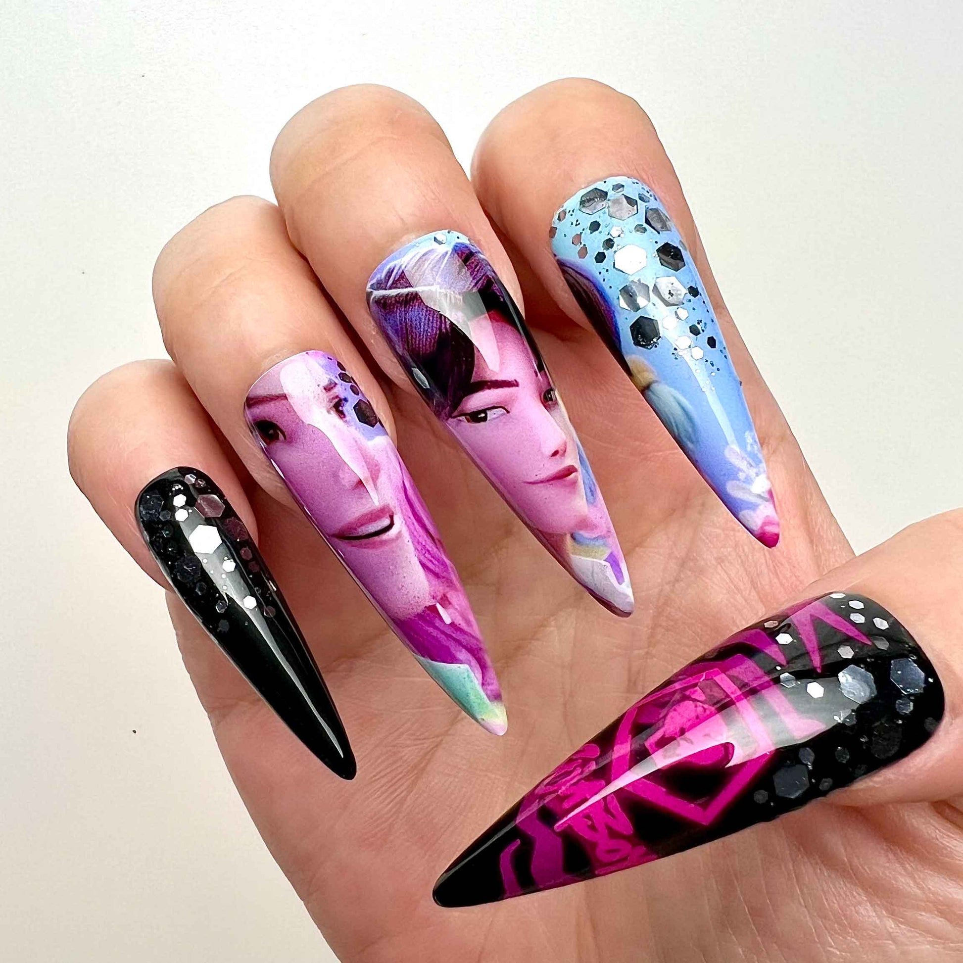 K/DA League of Legends Nails – Popstar Akali &amp; Evelynn Press-On Nail Set | Dragonnail