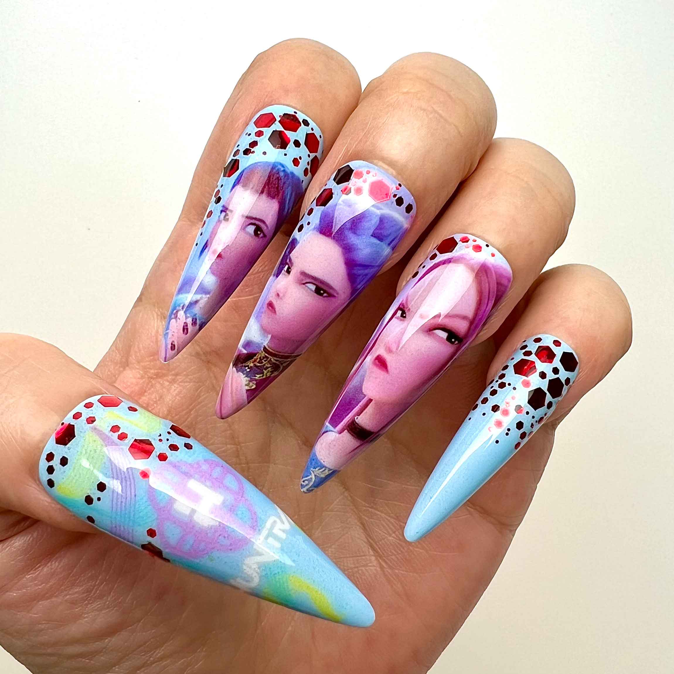 K/DA League of Legends Nails – Popstar Akali &amp; Evelynn Press-On Nail Set | Dragonnail