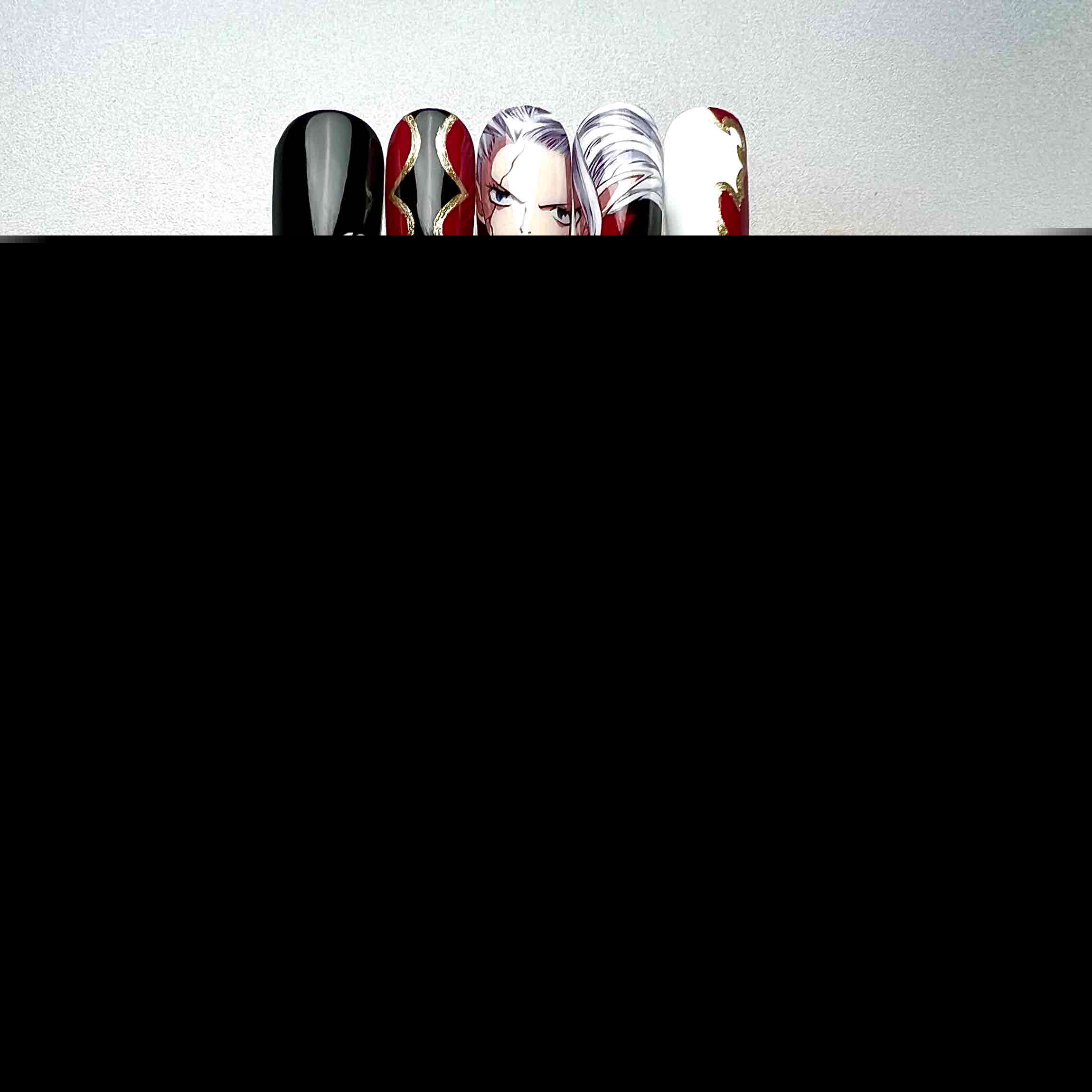 Mirajane Strauss Nails – Fairy Tail Press-On Set, Satan Soul Red &amp; Black Demon Anime Design | Dragonnail