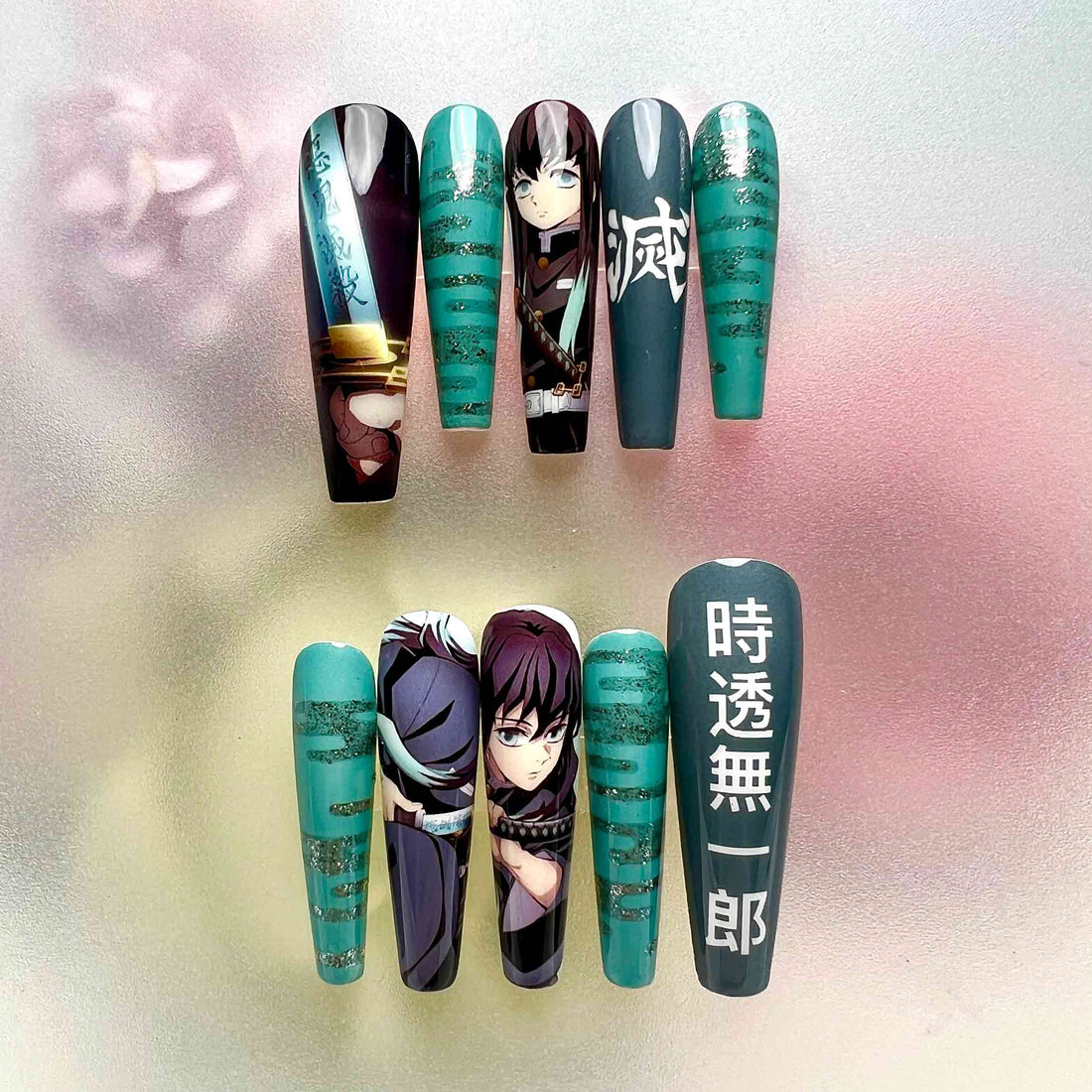 Tokito Muichiro Nails – Demon Slayer Press-On Nail Set, Mist Hashira Edition | Dragonnail