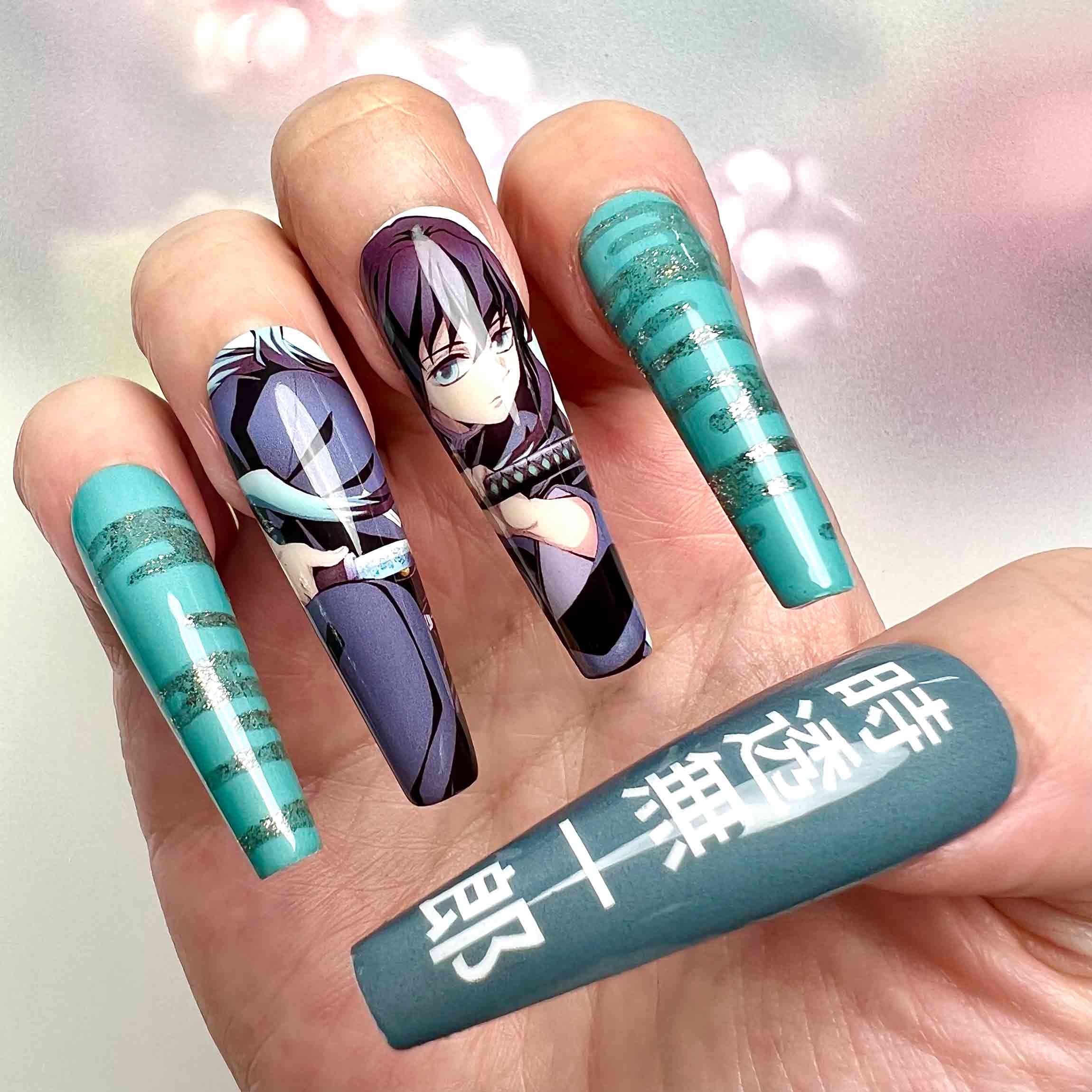 Tokito Muichiro Nails – Demon Slayer Press-On Nail Set, Mist Hashira Edition | Dragonnail