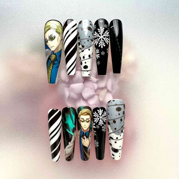 Kento Nanami Nails – Jujutsu Kaisen JJK Press-On Set, Cursed Tool &amp; Snowflake Anime Design | Dragonnail