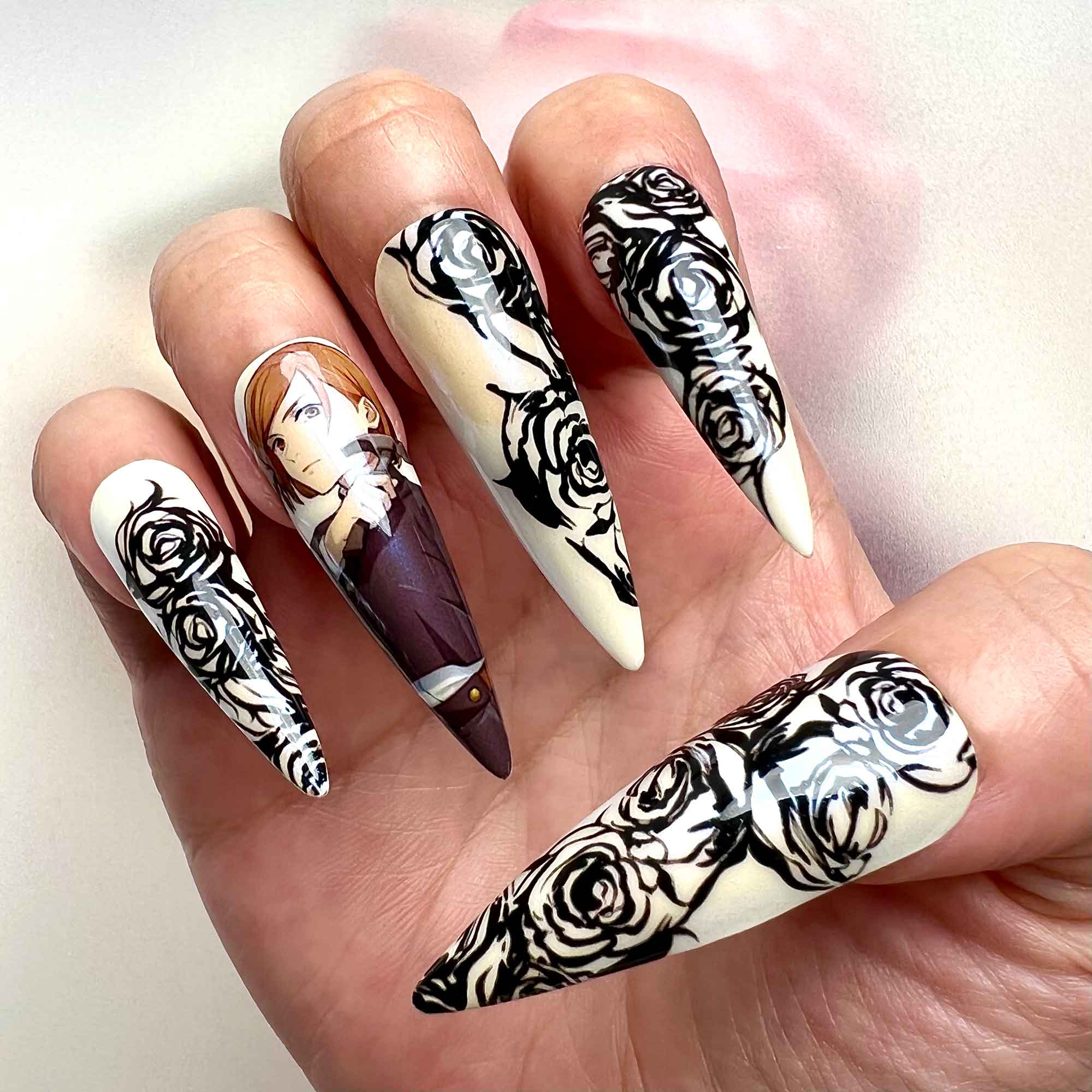 Nobara Kugisaki Nails – Jujutsu Kaisen Press-On Nail Set, Black Rose Curse Edition | Dragonnail