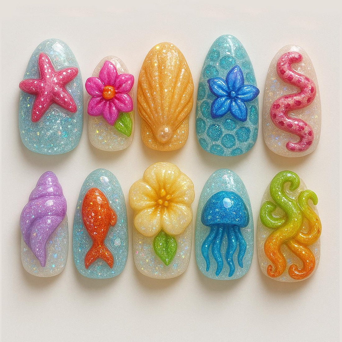 Ocean Seashell Press On Nails 3d Nail Art For Halloween Party Crow Holiday Almond Nails Custom Handpainted Nails Floral Nails Dragonnail