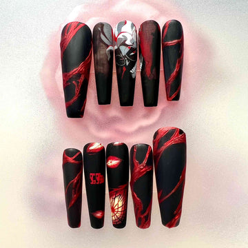 Shogo Makishima Nails – Psycho-Pass Press-On Set, 3D Red Chrome &amp; Matte Black Gothic Anime Design | Dragonnail