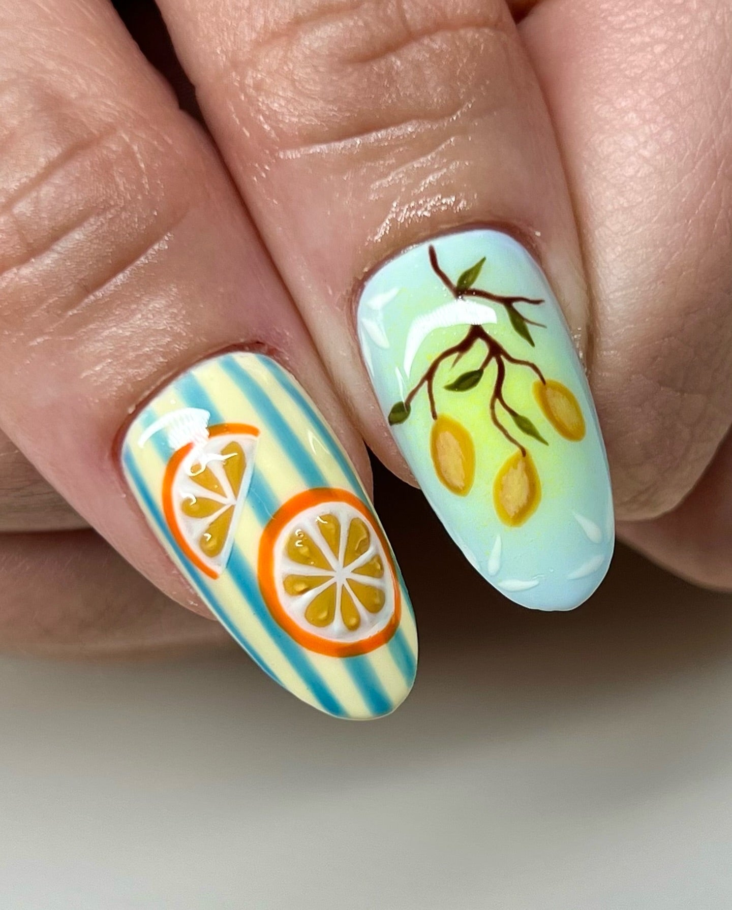 Handmade 3D Sardine Can & Lemon Press On Nails - Long Almond Mediterranean Summer Nails - Euro Summer Tinned Fish & Seashell Nail Art