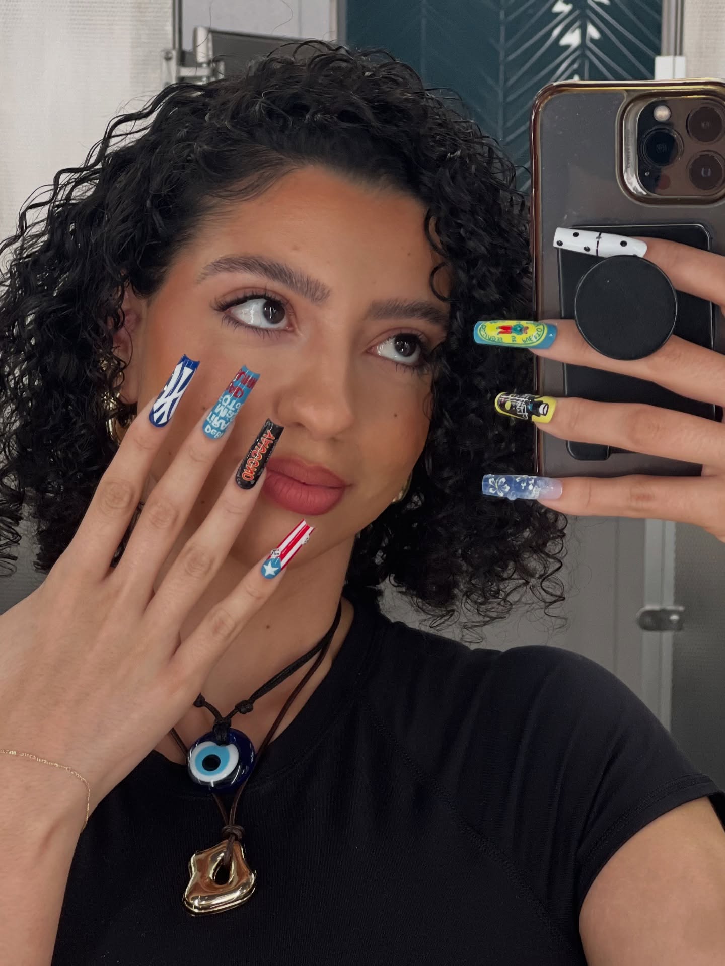 Handmade Puerto Rico Heritage Press On Nails - XL Square Cultural Pop Art Nails - Yaucono Coffee, Domino & Flag Design - Luxury Custom Pride Art