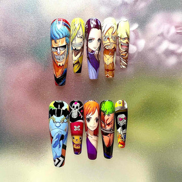 One Piece Nails – Straw Hat Crew Press-On Set, Full Crew Portrait Anime Design | Dragonnail