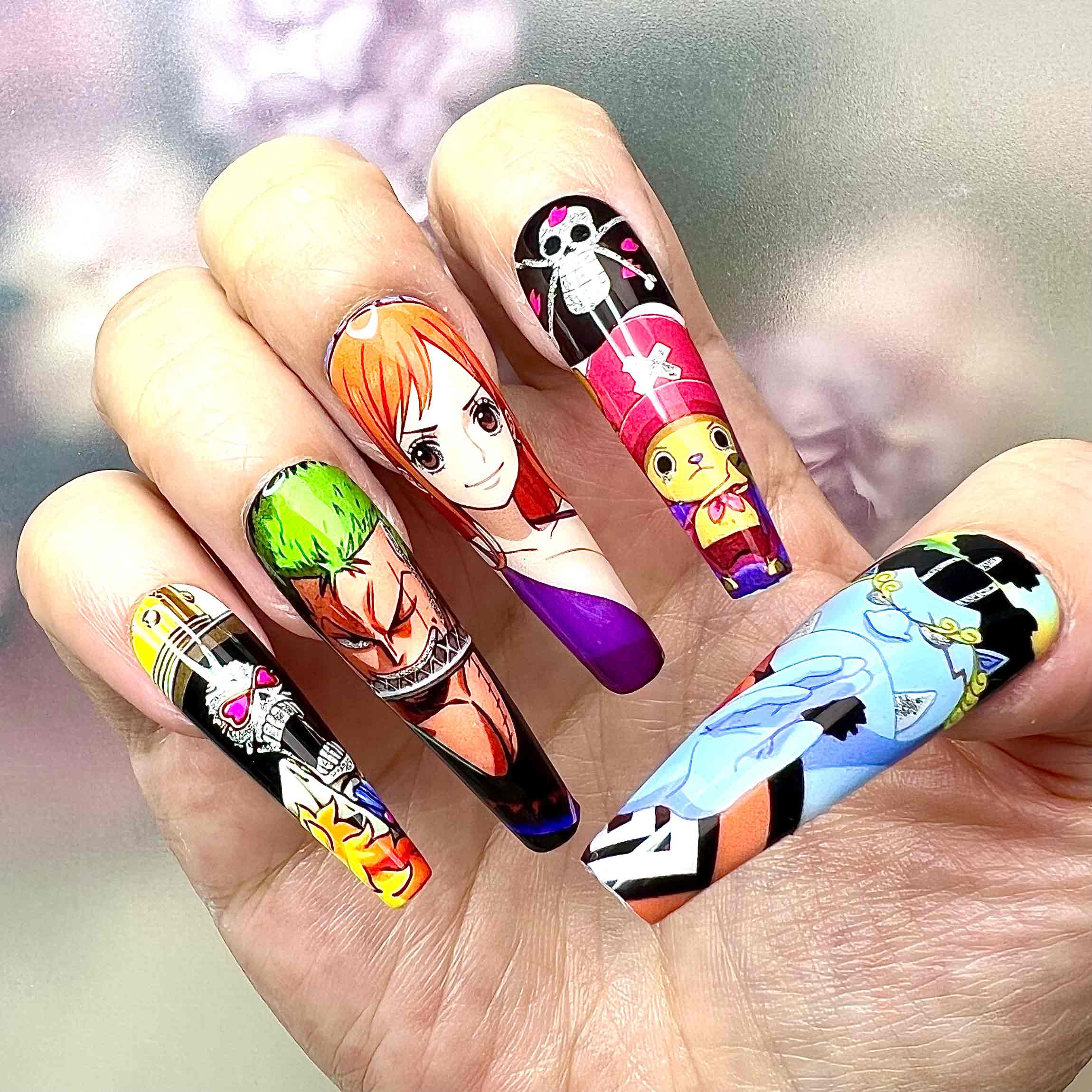 One Piece Nails – Straw Hat Crew Press-On Set, Full Crew Portrait Anime Design | Dragonnail