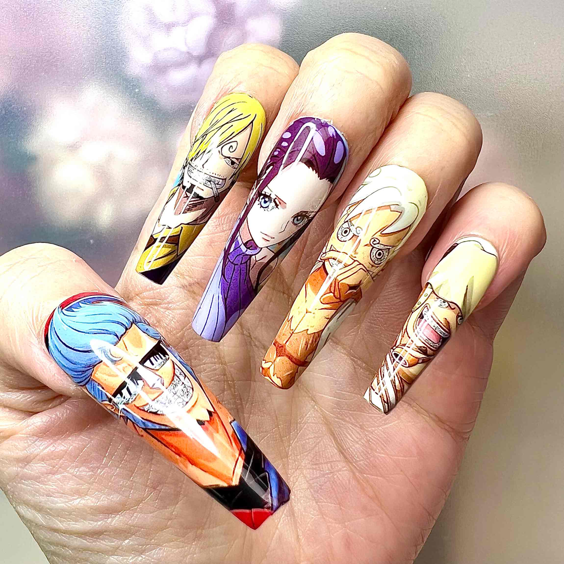 One Piece Nails – Straw Hat Crew Press-On Set, Full Crew Portrait Anime Design | Dragonnail