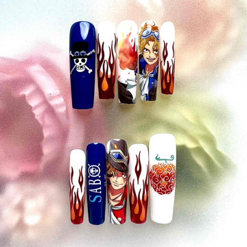 One Piece Sabo Nails – Flame-Flame Fruit Fire Press-On Nail Set | Dragonnail