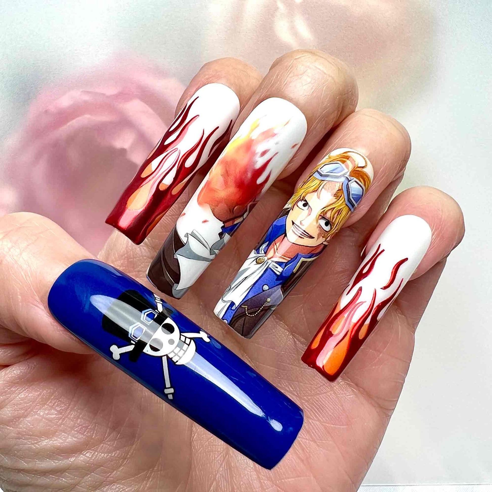 One Piece Sabo Nails – Flame-Flame Fruit Fire Press-On Nail Set | Dragonnail