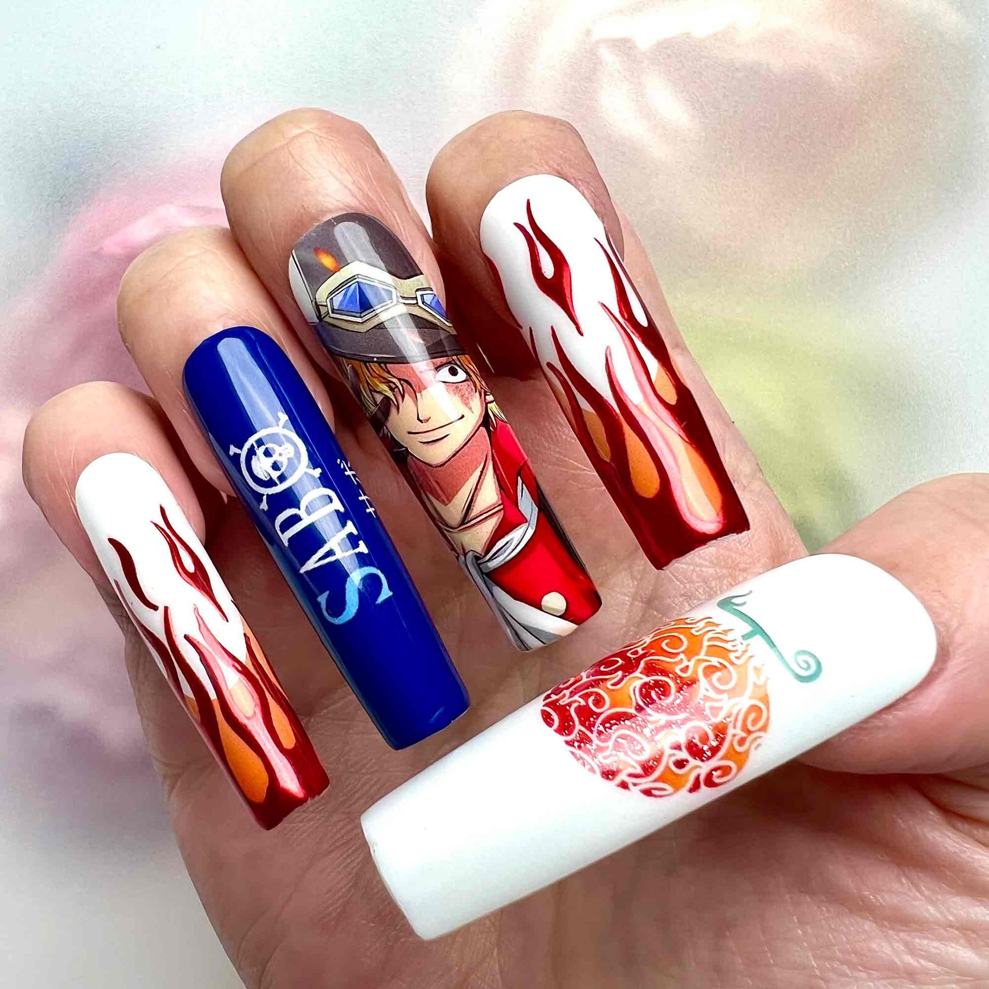 One Piece Sabo Nails – Flame-Flame Fruit Fire Press-On Nail Set | Dragonnail