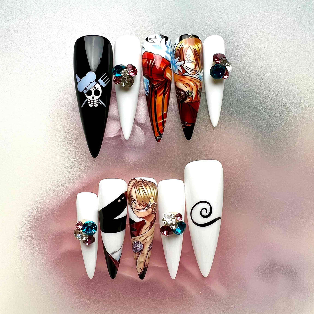 Sanji "Black Leg" Nails – One Piece Anime Press-On Set, 3D Gem &amp; Diable Jambe Design | Dragonnail