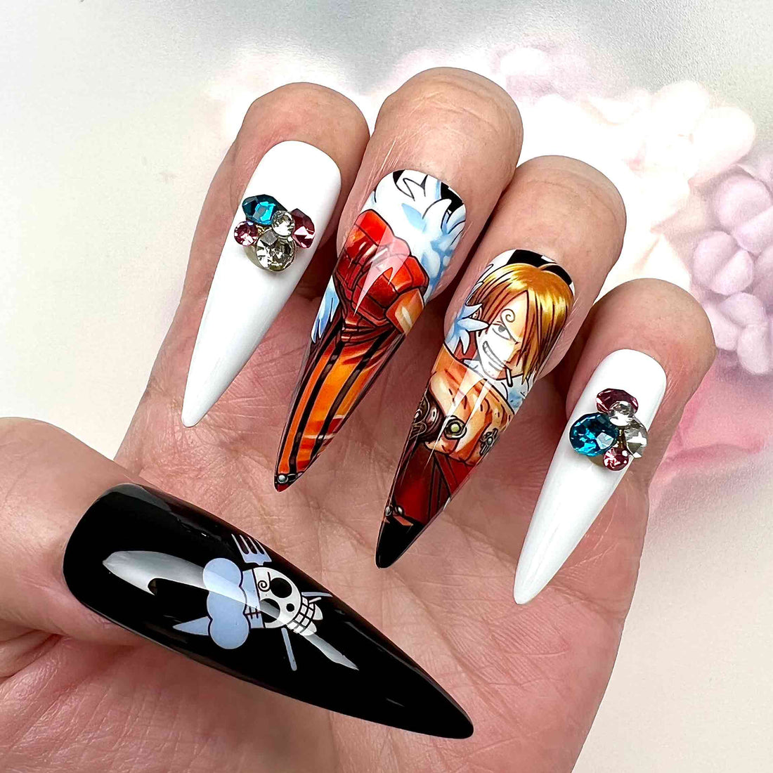 Sanji "Black Leg" Nails – One Piece Anime Press-On Set, 3D Gem &amp; Diable Jambe Design | Dragonnail