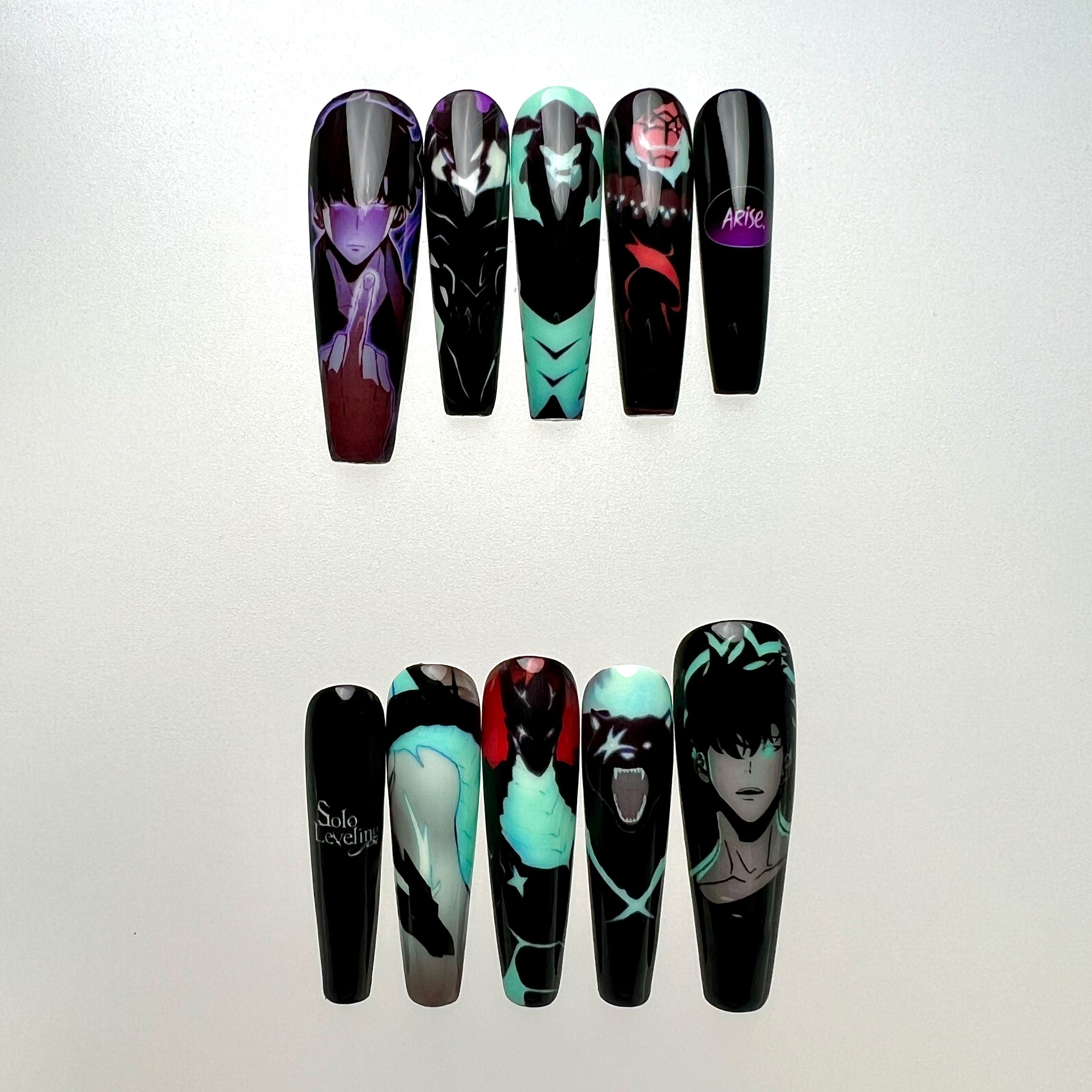 Sung Jinwoo Nails – Solo Leveling Press-On Nail Set, Shadow Monarch Edition | Dragonnail