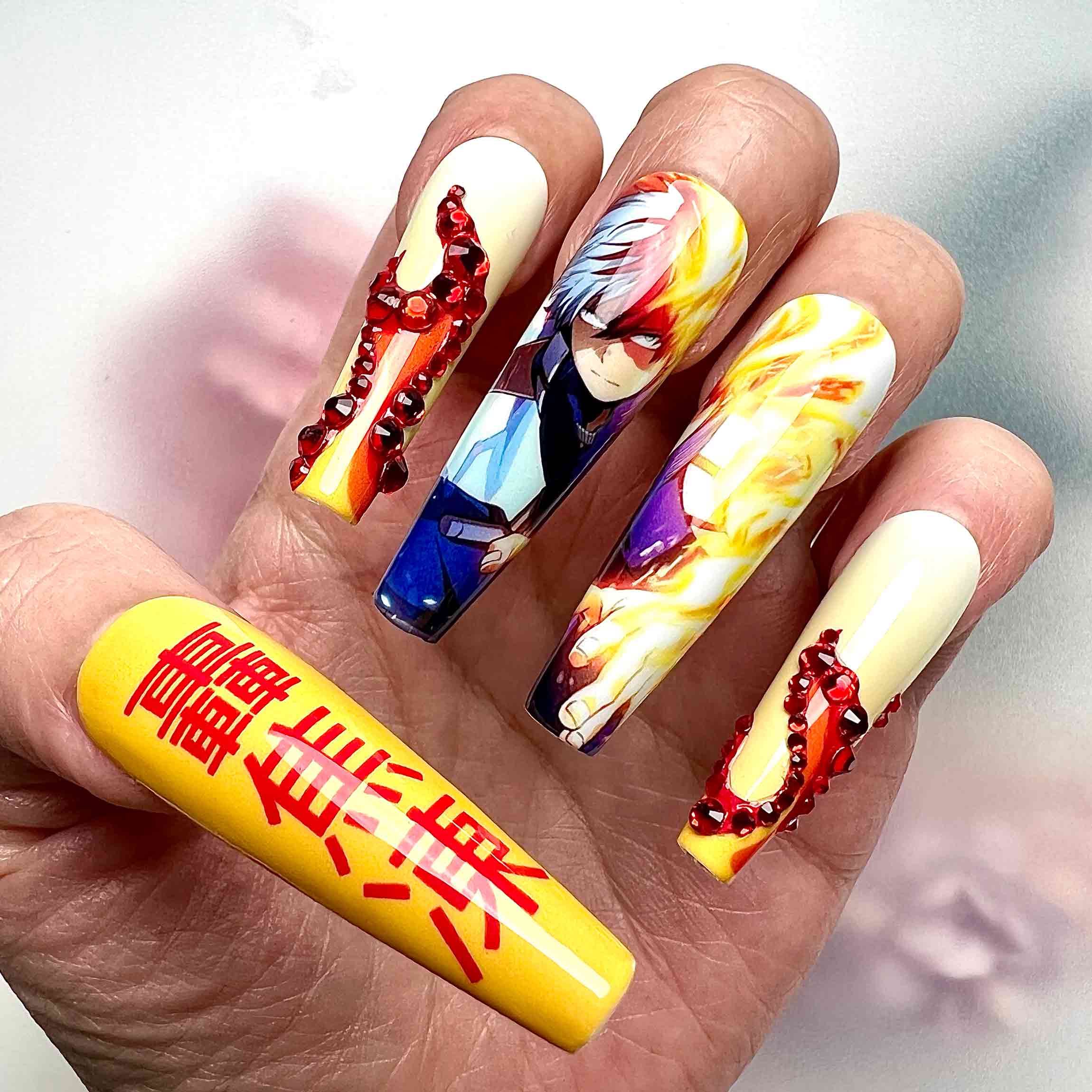 Todoroki Nails – My Hero Academia Press-On Nail Set, Fire &amp; Ice Dual Power Edition | Dragonnail