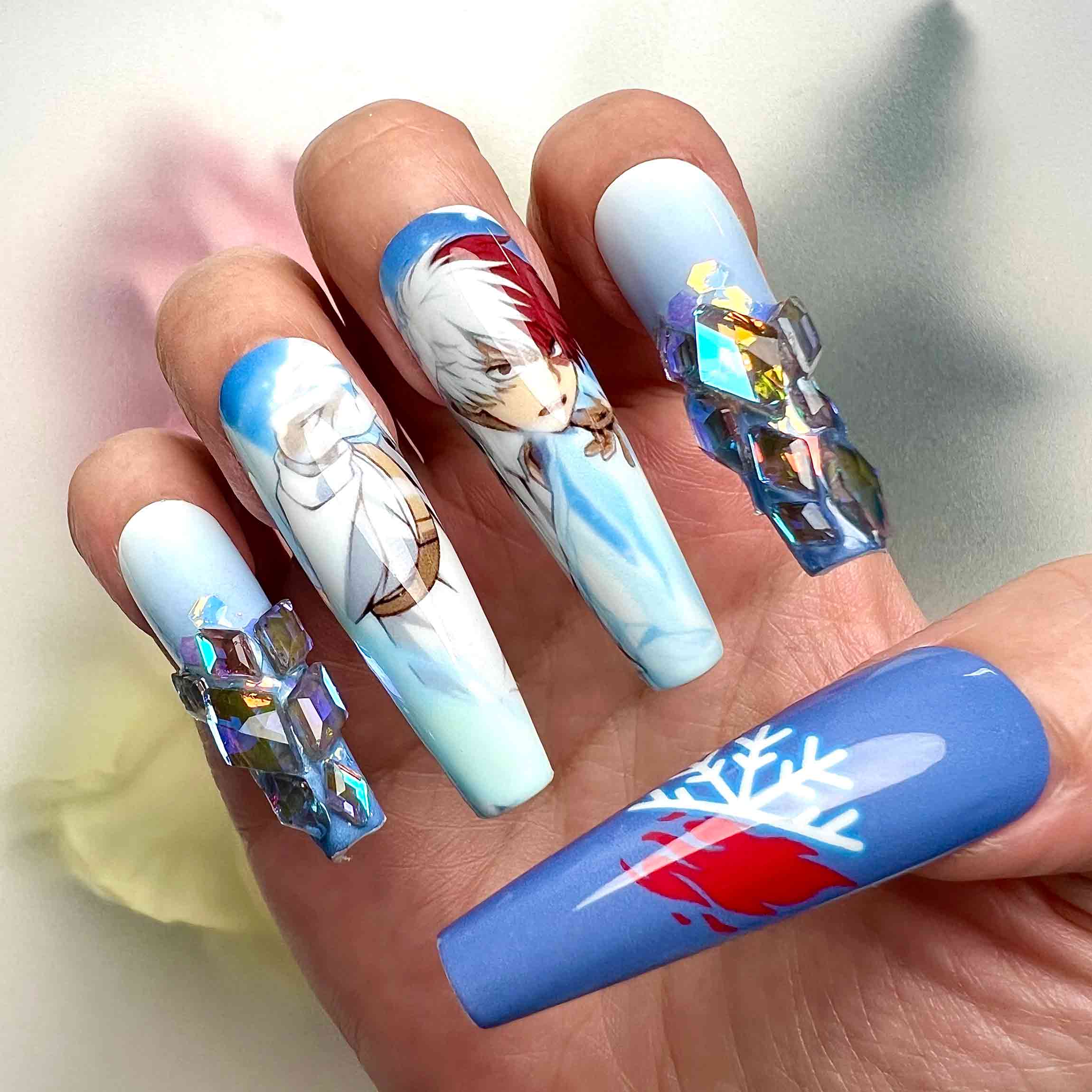 Todoroki Nails – My Hero Academia Press-On Nail Set, Fire &amp; Ice Dual Power Edition | Dragonnail