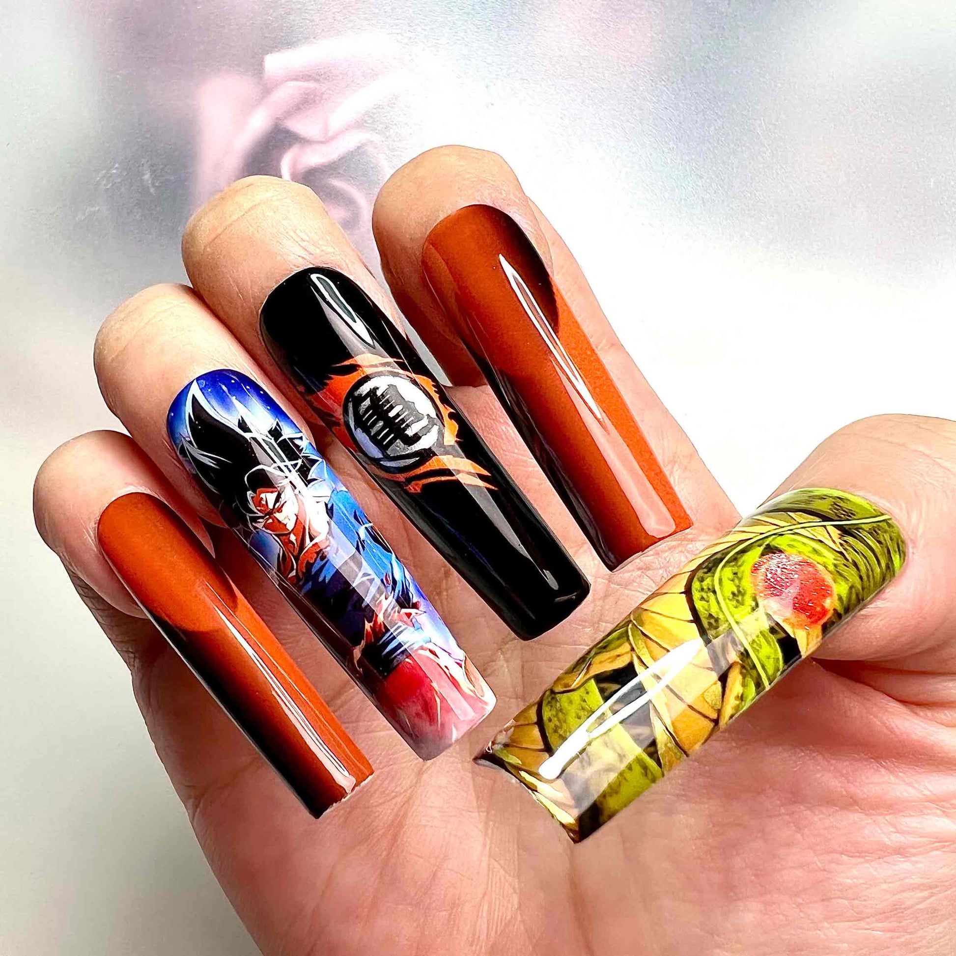 Dragon Ball Z Nails – Goku &amp; Shenron Press-On Set, DBZ Super Saiyan Anime Design | Dragonnail